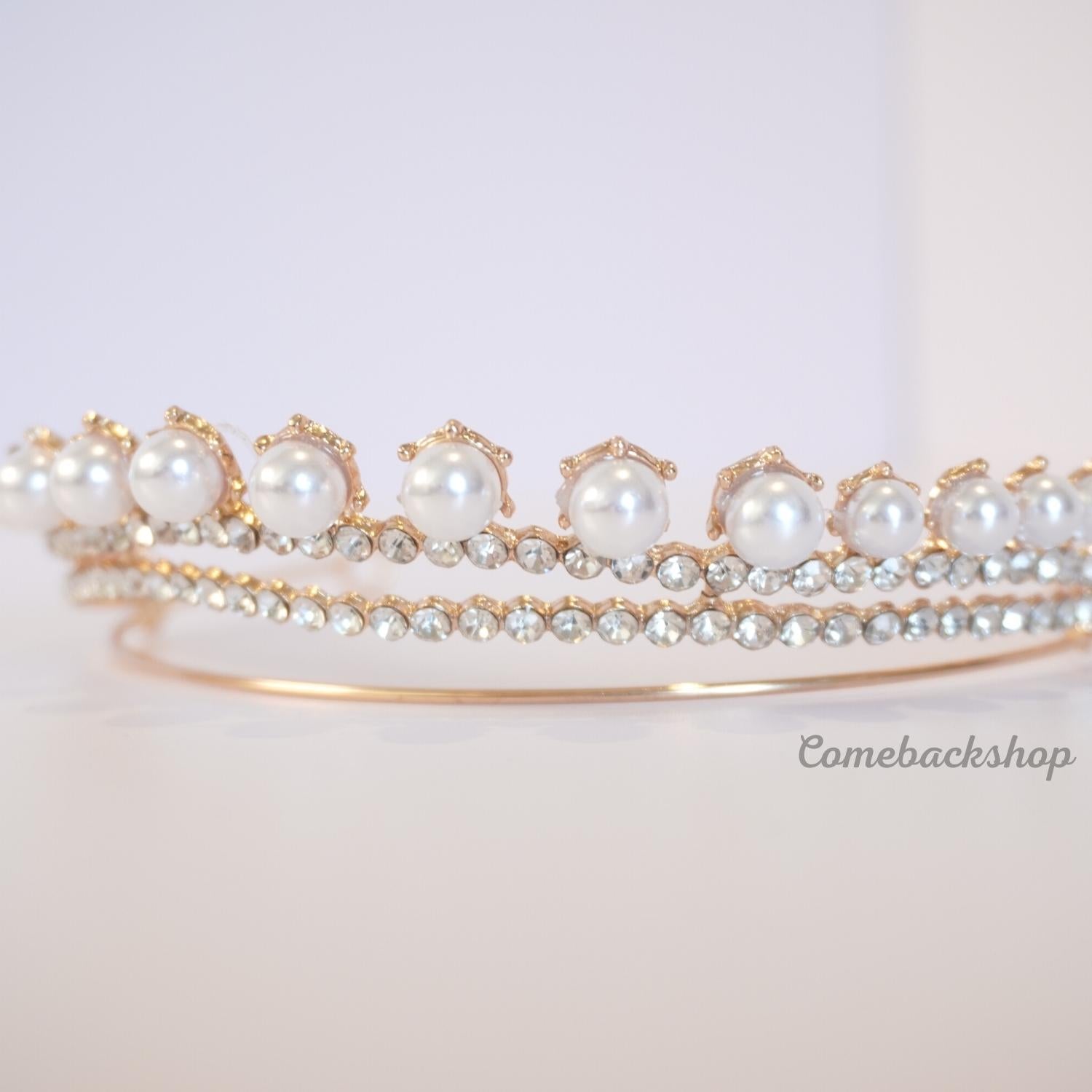Elegant Crystal Pearl Tiara Crown - Gold Bridal Headpiece for Wedding, Prom & Special Occasions