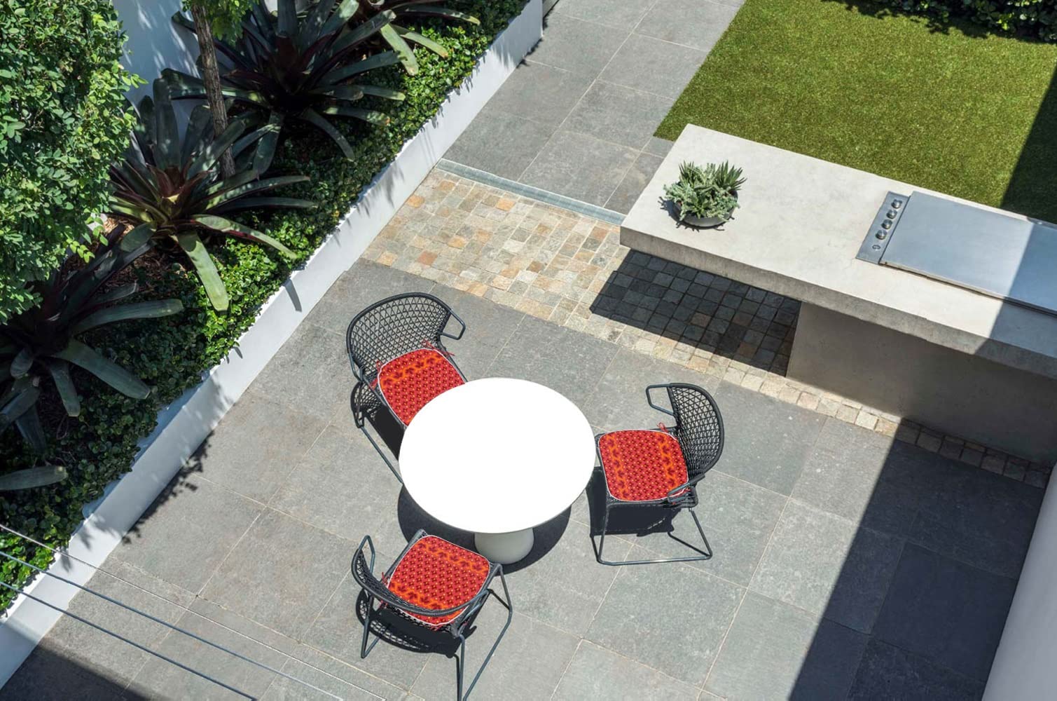 Fabritones Outdoor Chair Cushions Set of 2 - Red Geometric Patio Seat Cushions with Ties, 16x17 Inch Square Chair Pads - Perfect for Garden, Deck, Poolside & Outdoor Furniture