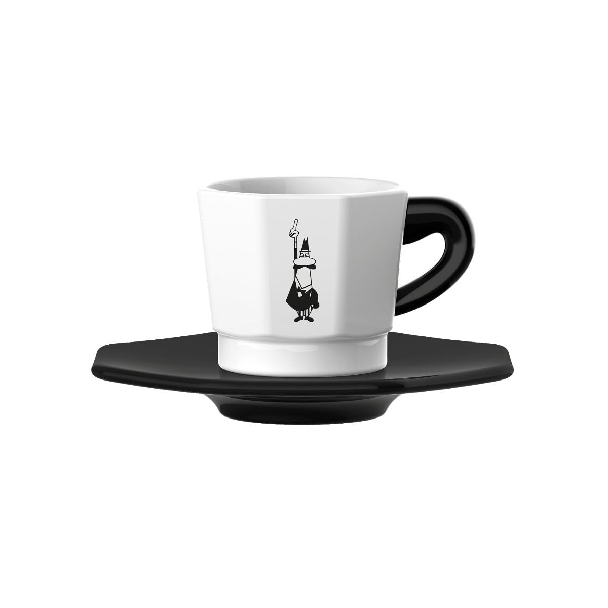 Bialetti Octagonal Espresso Cups Set of 4 - 75ml Black and White Ceramic Coffee Cups for Italian Style Espresso, Cappuccino & Latte - Perfect for Home, Office & Cafe Use