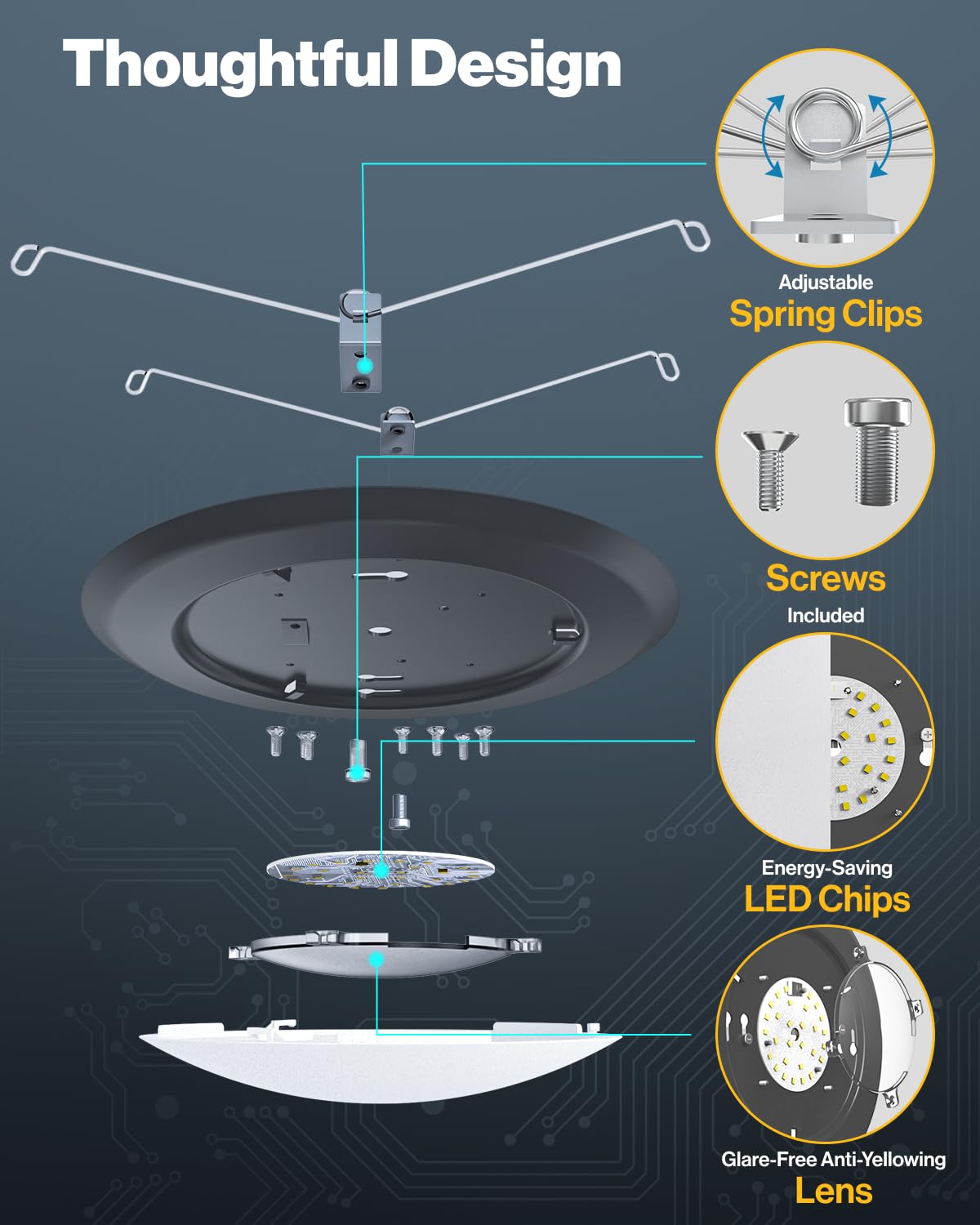Sunco 24 Pack 6 Inch LED Recessed Ceiling Lights - Flush Mount Black Disc Lighting, 1050 LM, Dimmable, Selectable CCT 2700K-6000K, 15W=100W, Wet Rated ETL Certified - Perfect for Kitchens, Bathrooms, and Living Rooms