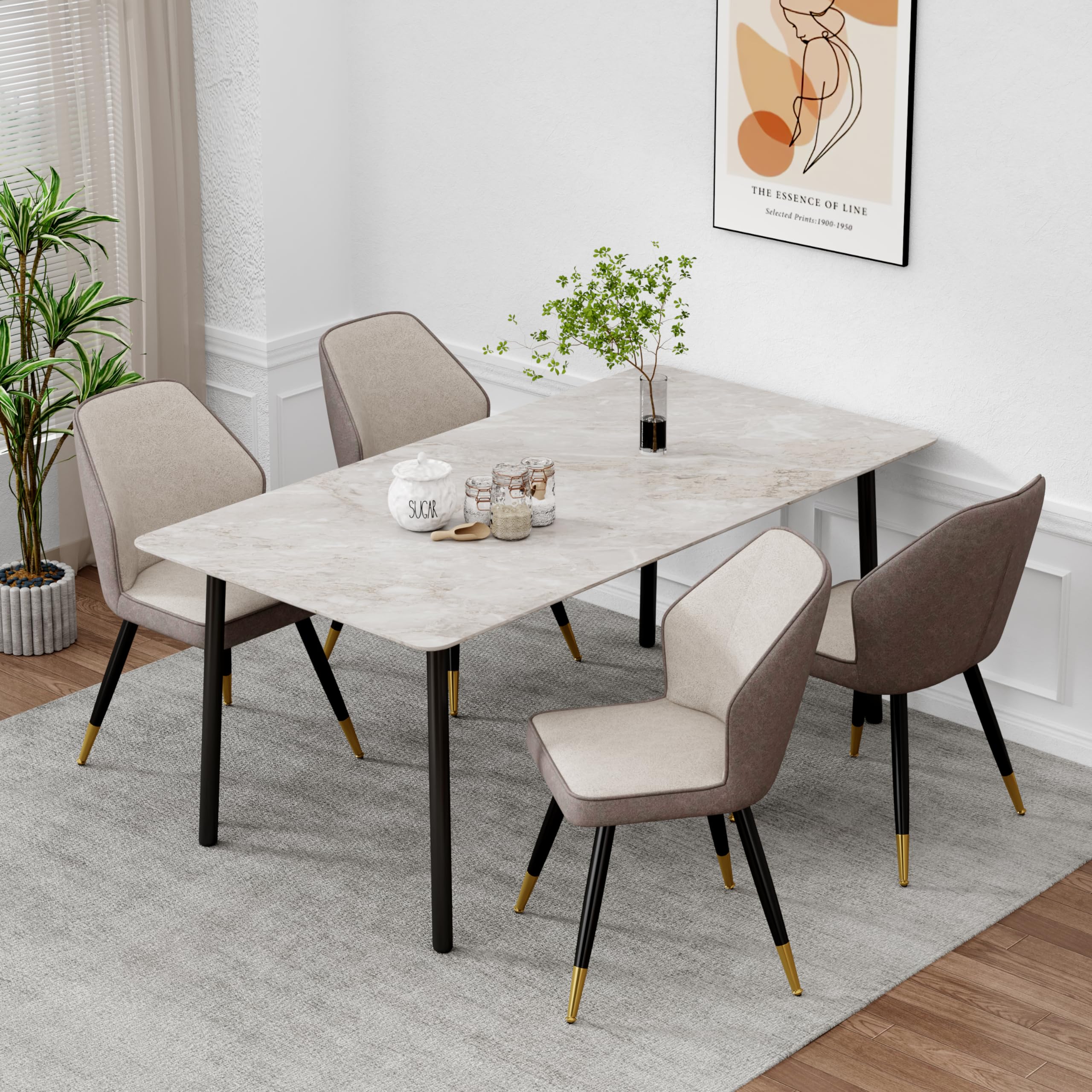 Andeworld Set of 2 Upholstered Dining Chairs - Mid Century Modern Faux Suede Armless Side Chairs with Golden Metal Legs for Dining Room, Living Room, Kitchen - Grey | Comfortable Seating for Home & Office