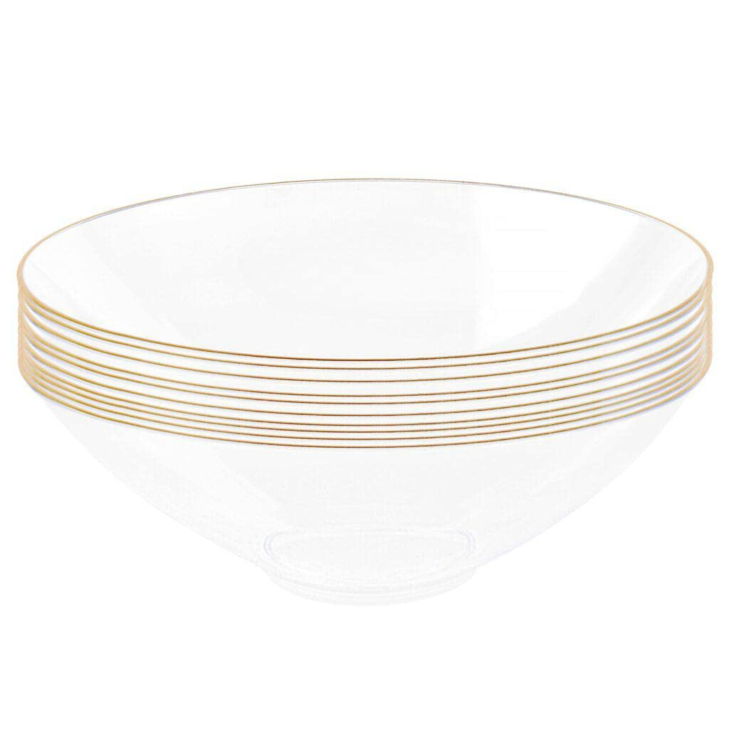EcoQuality 16 oz Clear Plastic Round Bowls with Gold Rim - Disposable Soup Bowls, Heavy Duty Salad Bowls, Dessert Bowls for Parties, Baby Showers, Weddings & Events (30 Pack) - Perfect for Catering, Picnics, and Outdoor Dining