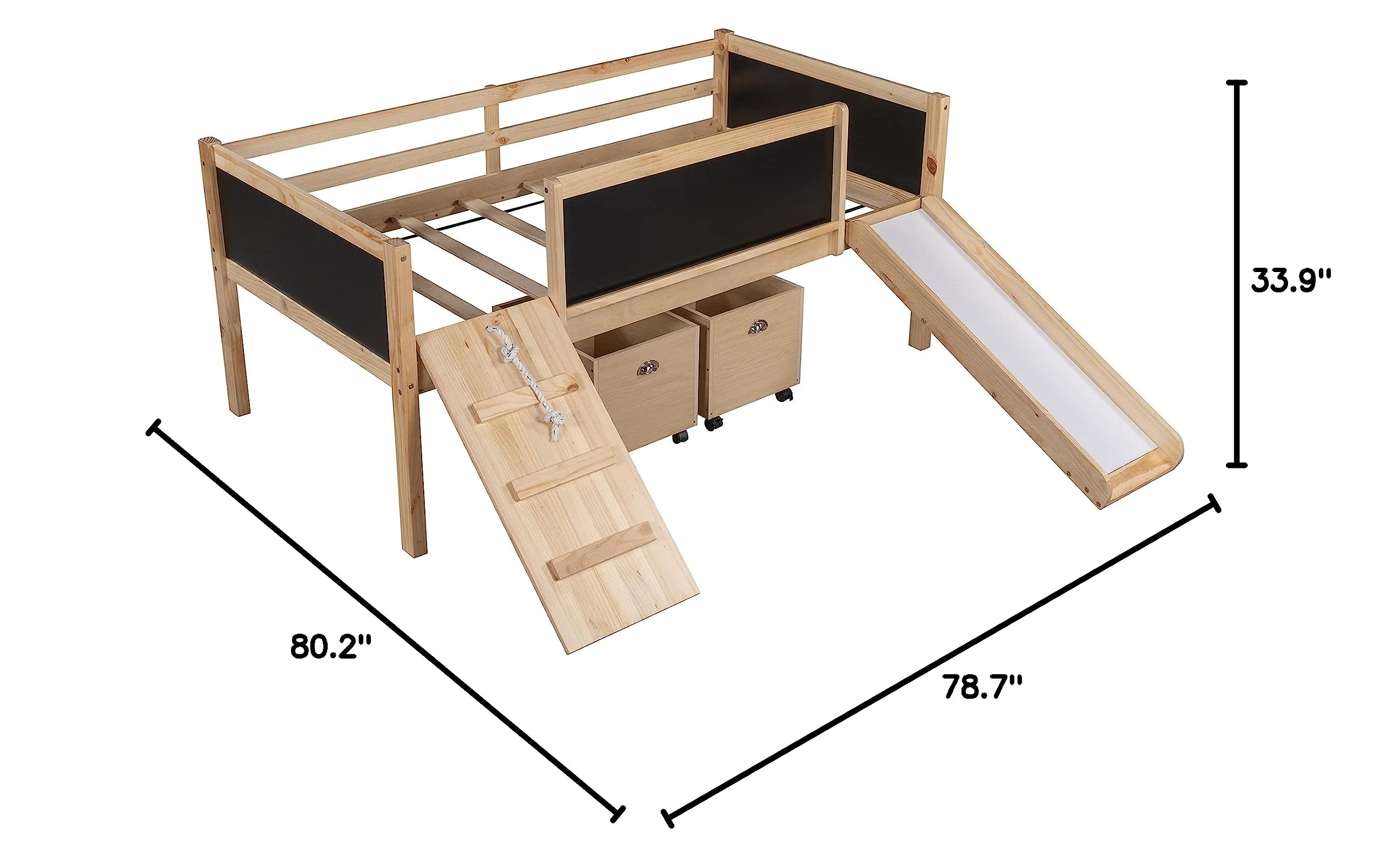 Merax Wooden Loft Bed with Storage, Climbing Ladder & Slide - Kids Play & Study Bed with Double-Sided Chalkboard - Space-Saving Twin Bed for Small Rooms - Perfect for Playrooms, Bedrooms & Homeschooling