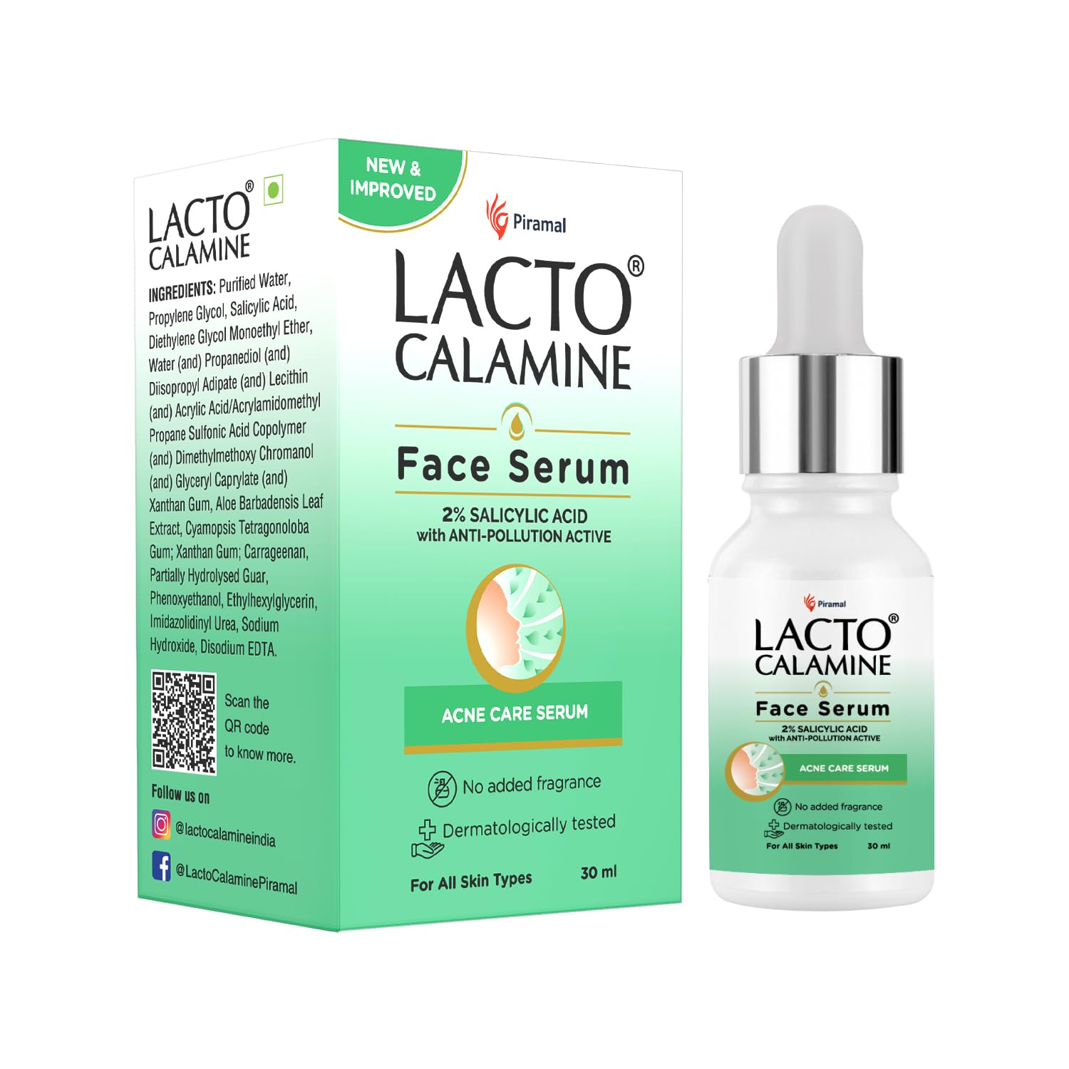 Lacto Calamine 2% Salicylic Acid Acne Treatment Serum - 30ml Oil Control Face Serum for Blackheads & Pore Minimizing | Dermatologist Tested Fragrance-Free Skincare for Clear Skin (Men & Women) | Perfect for Daily Acne-Prone Skin Care Routine & Blemish Control