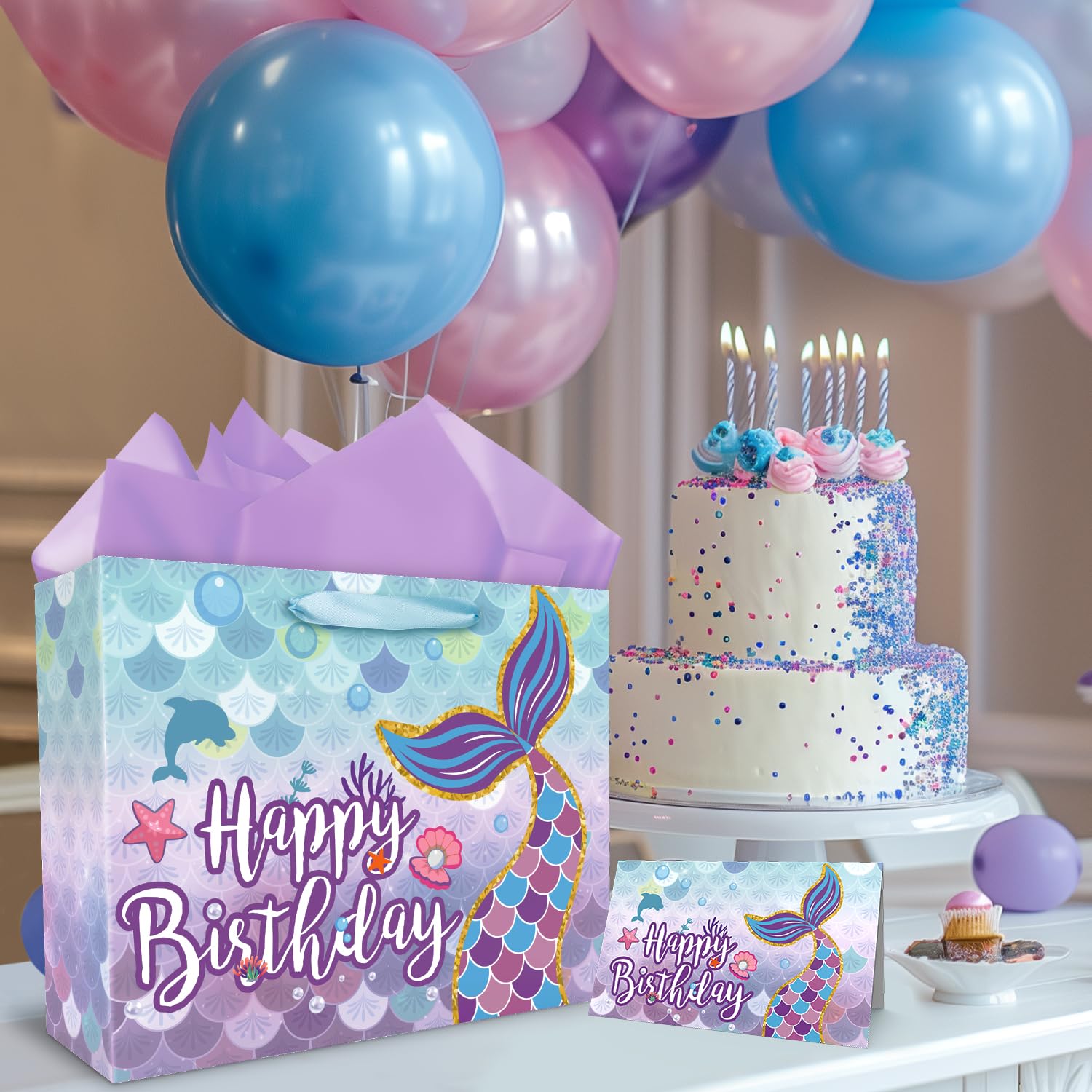 MDCGFOD 13 Inch Large Birthday Gift Bags with Tissue Paper & Greeting Card - Kids Birthday Party Favors, Baby Shower Supplies & Shopping Bags for Birthday Celebrations, Theme Parties and Special Occasions