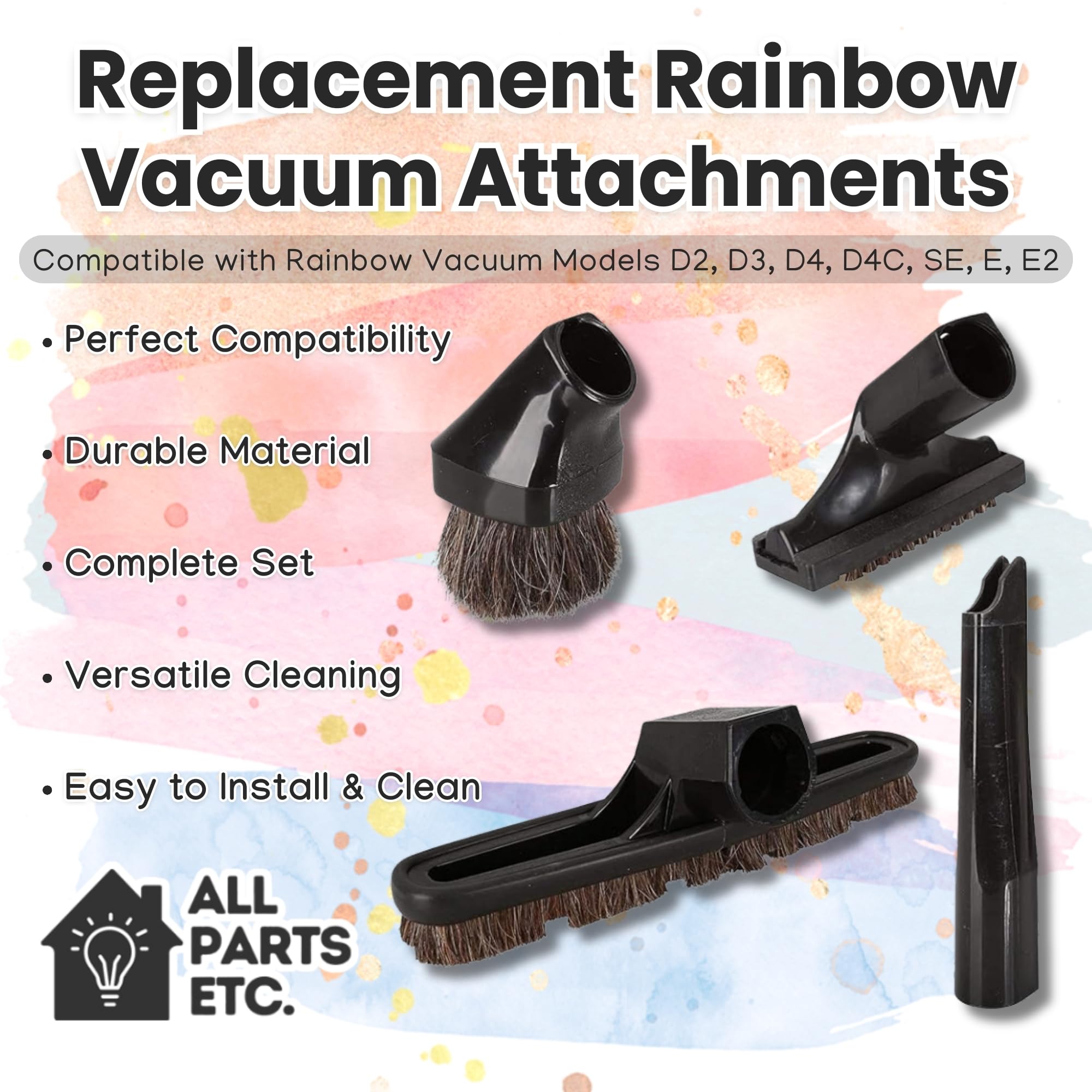 Rainbow Vacuum Replacement Attachments Set - Compatible with D2, D3, D4, D4C, SE, E, E2 Models - Includes Floor Brush, Dusting Brush, Crevice & Upholstery Tools - Perfect for Deep Cleaning Carpets, Hard Floors & Furniture