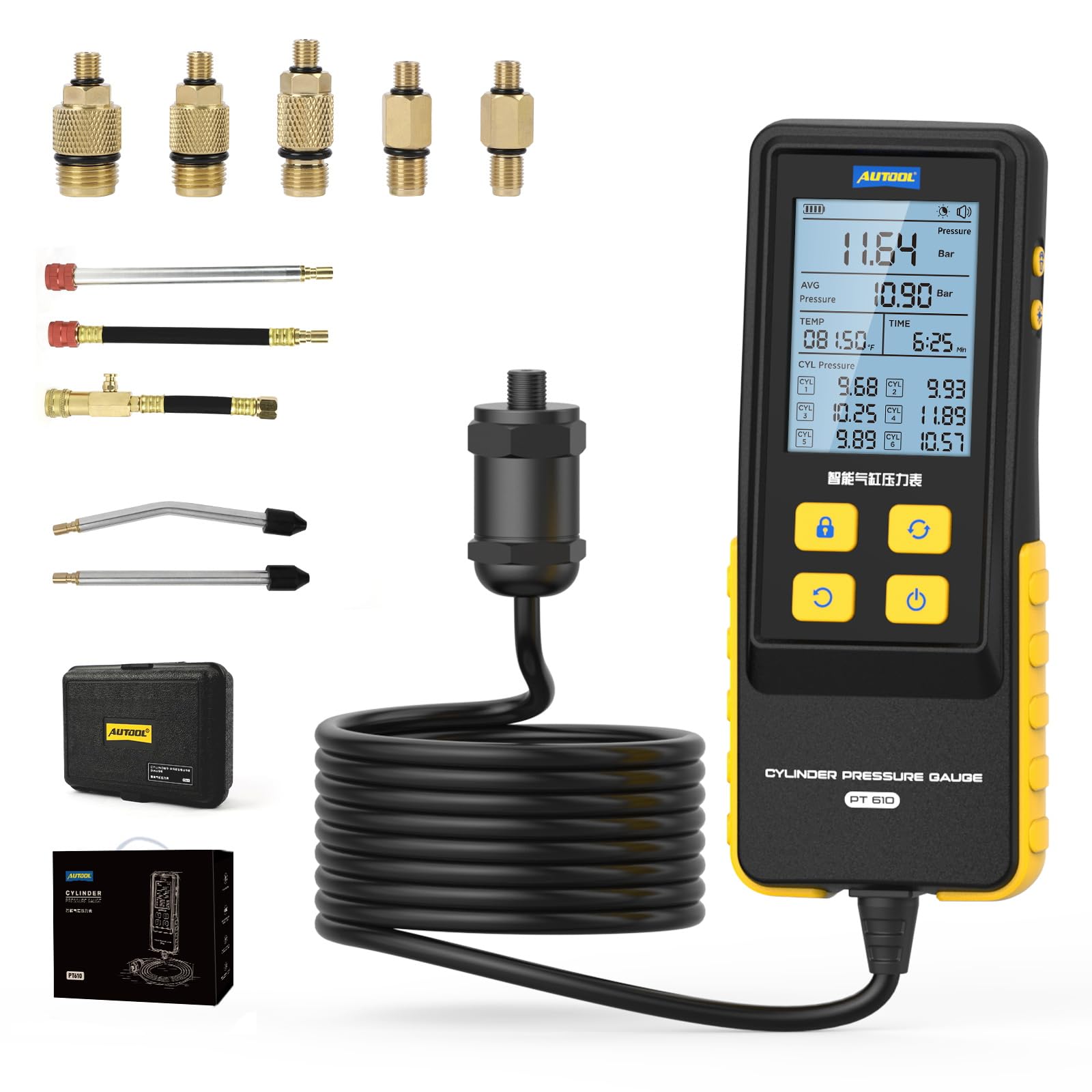 AUTOOL Digital Compression Tester 0-426PSI/0-29bar Automotive Engine Cylinder Compression Gauge Kit with Adapters & Hoses - 6 Data Memory, Backlit LCD Screen - Perfect for Petrol Engine Diagnostics & Performance Testing