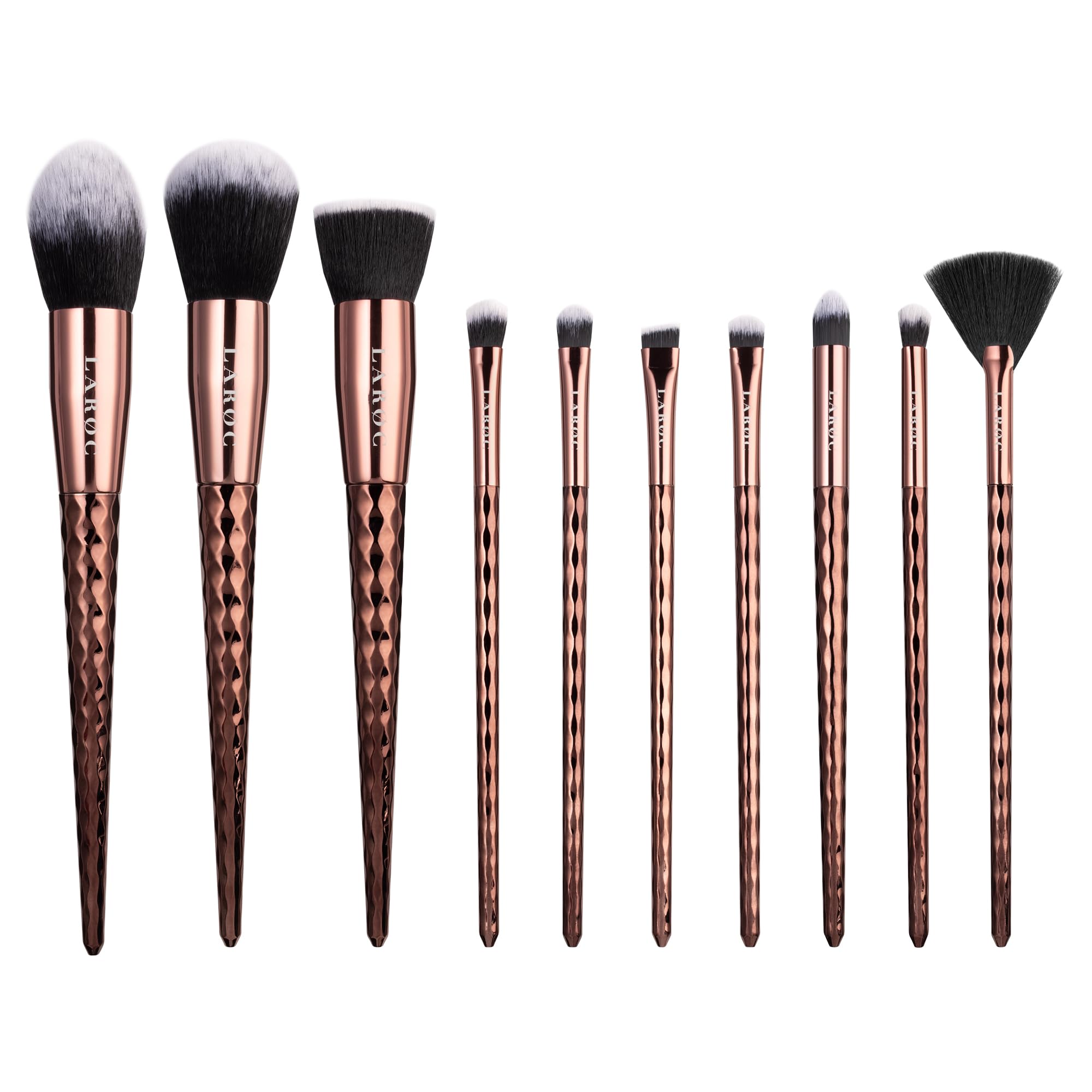 LaRoc 10-Piece Professional Diamond Makeup Brush Set - Concealer, Powder, Eyeliner & Eyeshadow Brushes for Full Face Coverage - Perfect for Makeup Artists & Beauty Enthusiasts - Great for Contouring, Highlighting & Everyday Makeup Application
