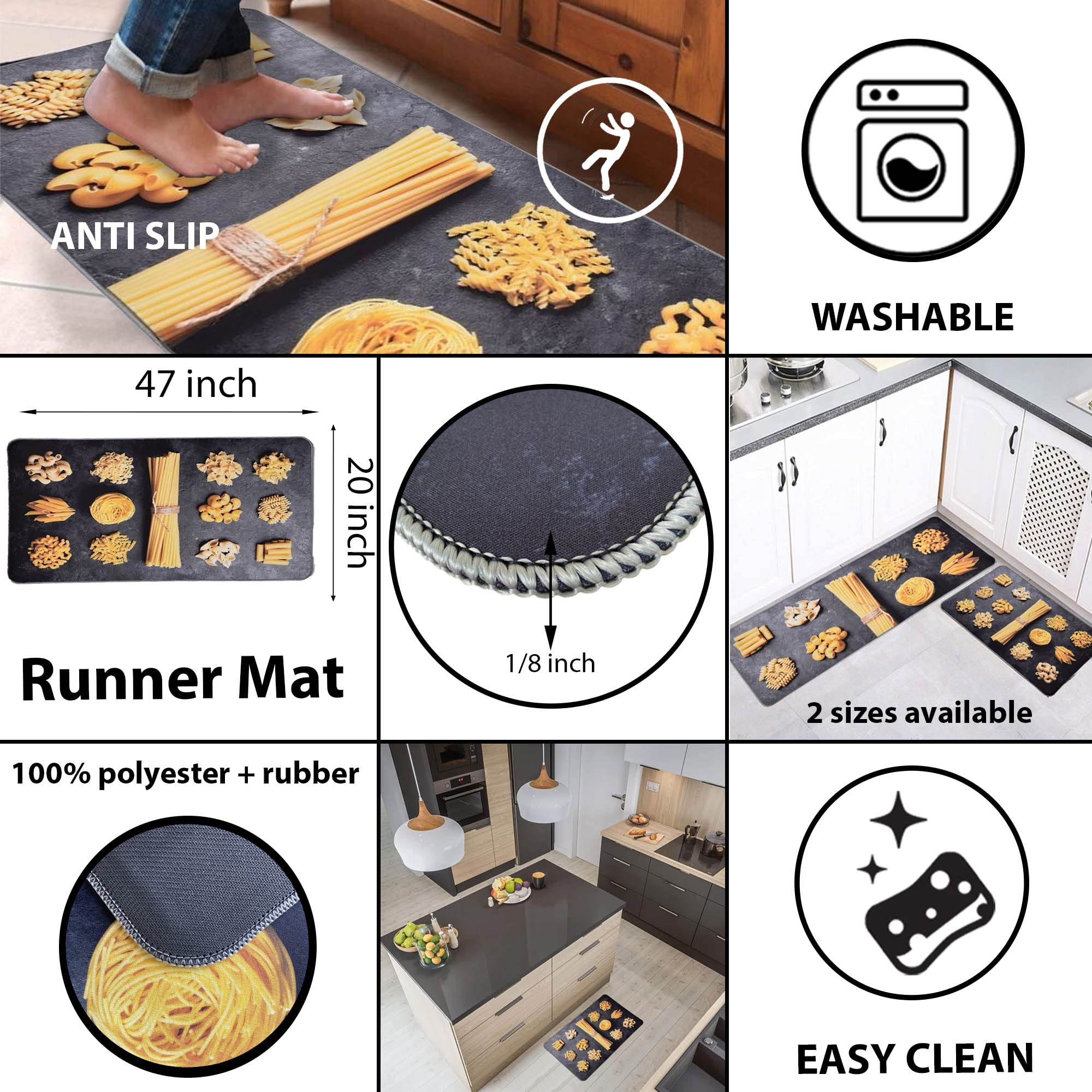 Anti-Fatigue Pasta Kitchen Runner Rug 47