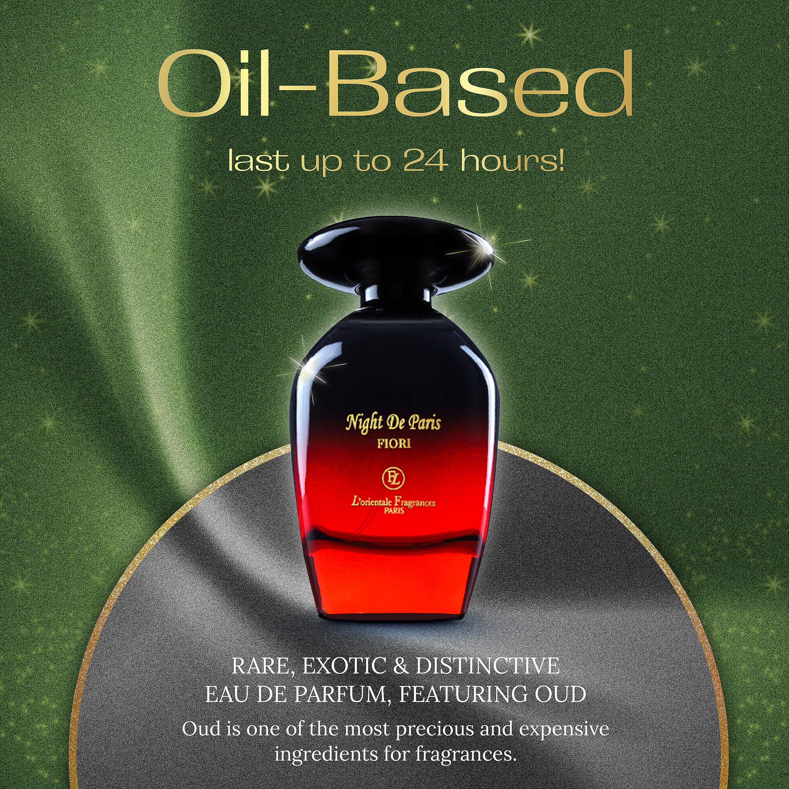 L'Orientale Fragrances Night De Paris Fiori 100ml / 3.3oz - Unisex Amber Floral Eau de Parfum for Women & Men | Long-Lasting 24-Hour Oil-Based Perfume | All-Season Luxury Fragrance for Date Nights, Special Occasions & Daily Wear