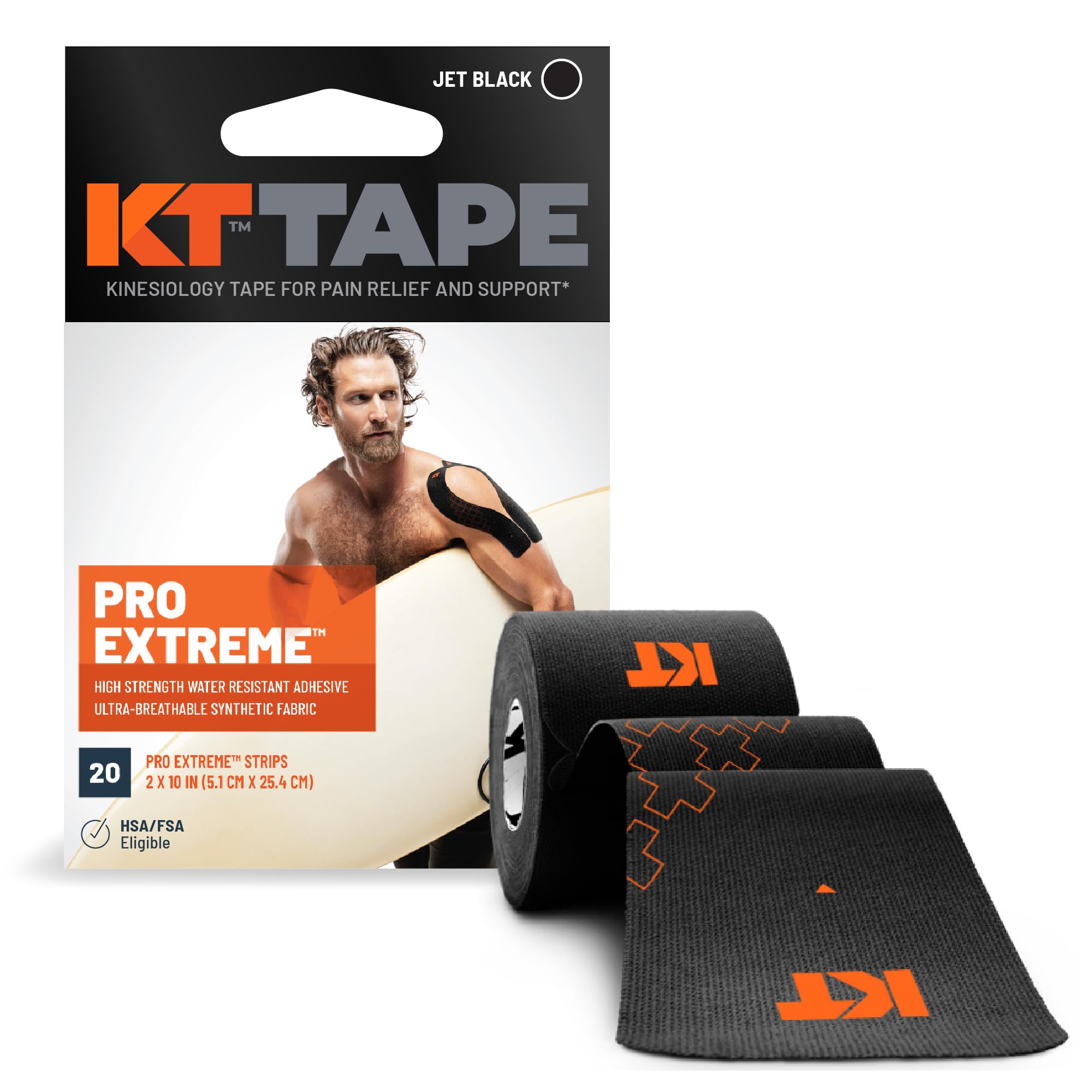 KT Tape Pro Extreme Synthetic Kinesiology Athletic Tape - 20 Precut Strips (10 Inch) for Sports Injuries, Muscle Support & Pain Relief - Ideal for Running, CrossFit, Gym & Physical Therapy