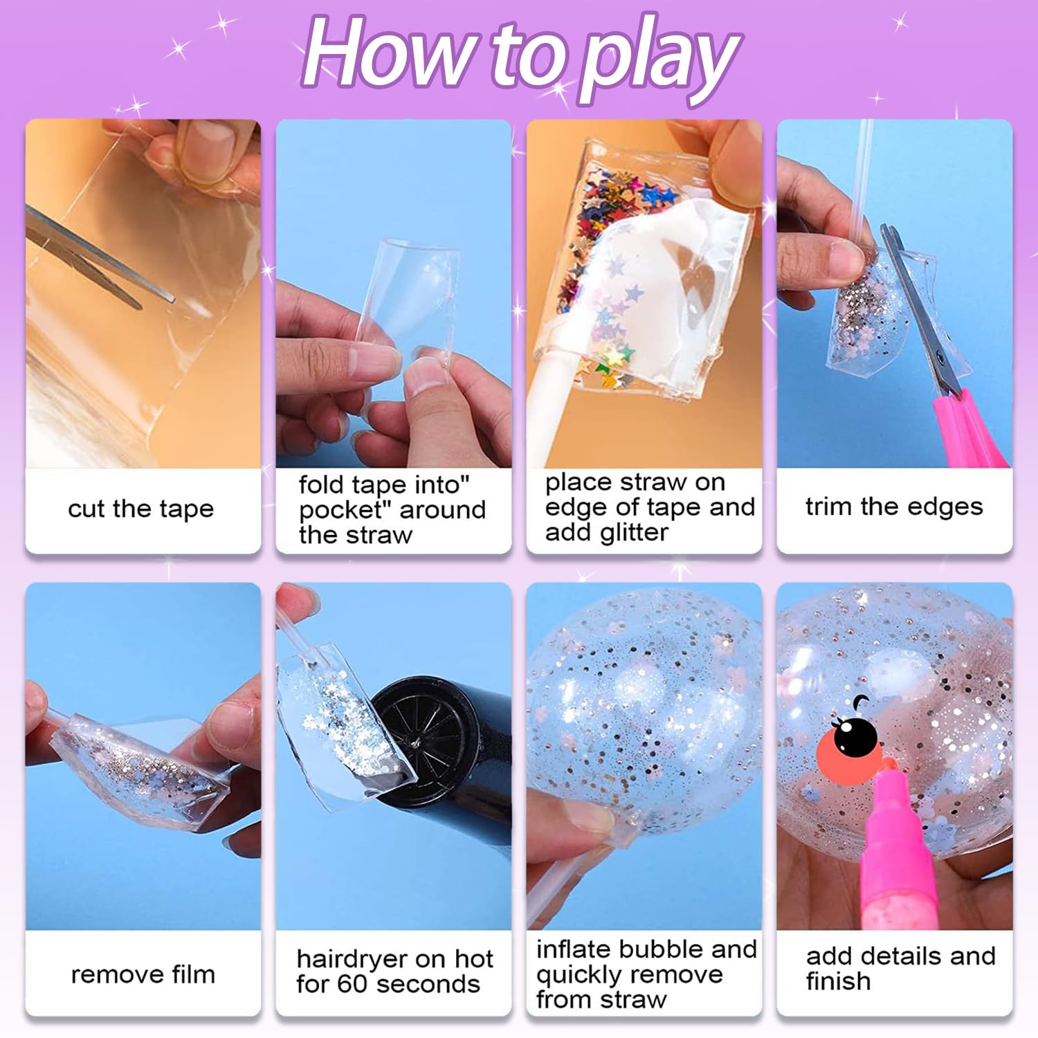 Self-Adhesive Bubble Tapes - Reusable Bubble Blowing Tape Kit with Transparent Nano Bubbles for DIY Crafts, Party Favors, Kids Activities & Stress Relief - Fun for Adults and Children