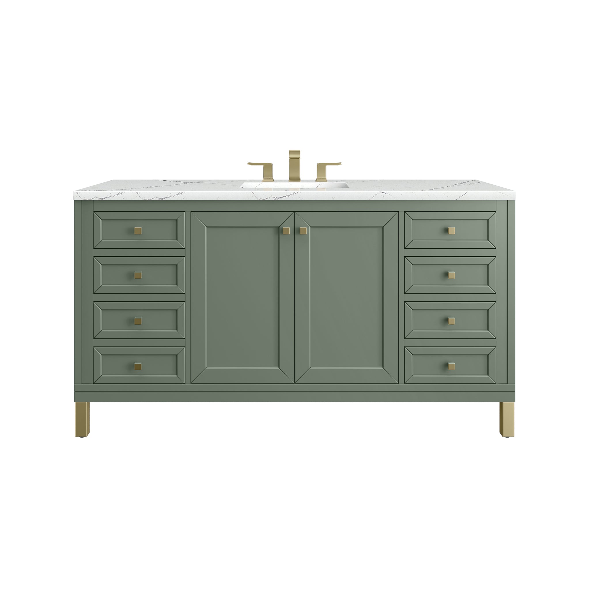 Chicago 60-Inch Single Bathroom Vanity in Smokey Celadon with 3CM Ethereal Noctis Quartz Countertop - Perfect for Modern Master Bathrooms & Powder Rooms