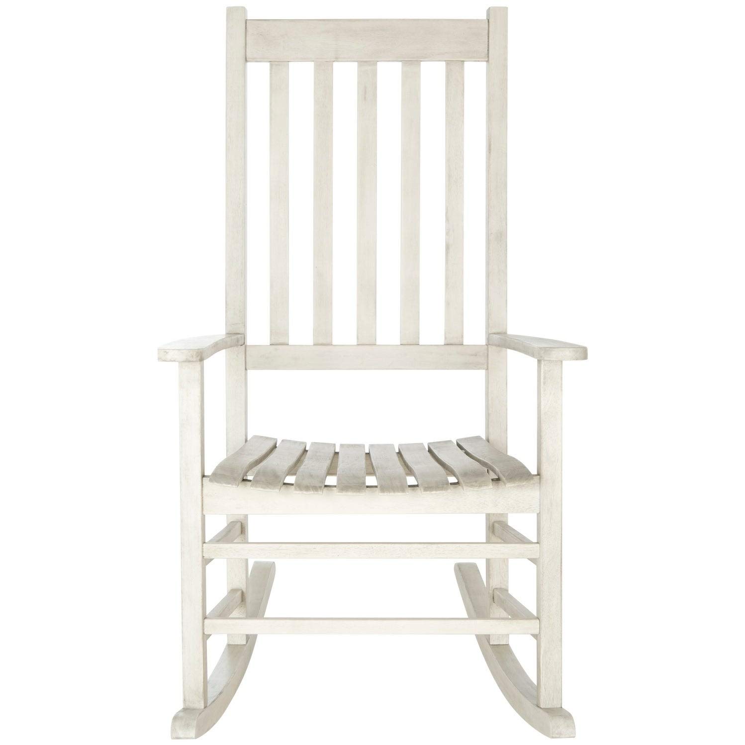 White Wash Grey Acacia Wood Rocking Chair - Bohemian Eclectic Country Backed Rocker for Nursery, Porch & Living Room - Comfortable Wooden Rocking Chair for Relaxation & Home Decor