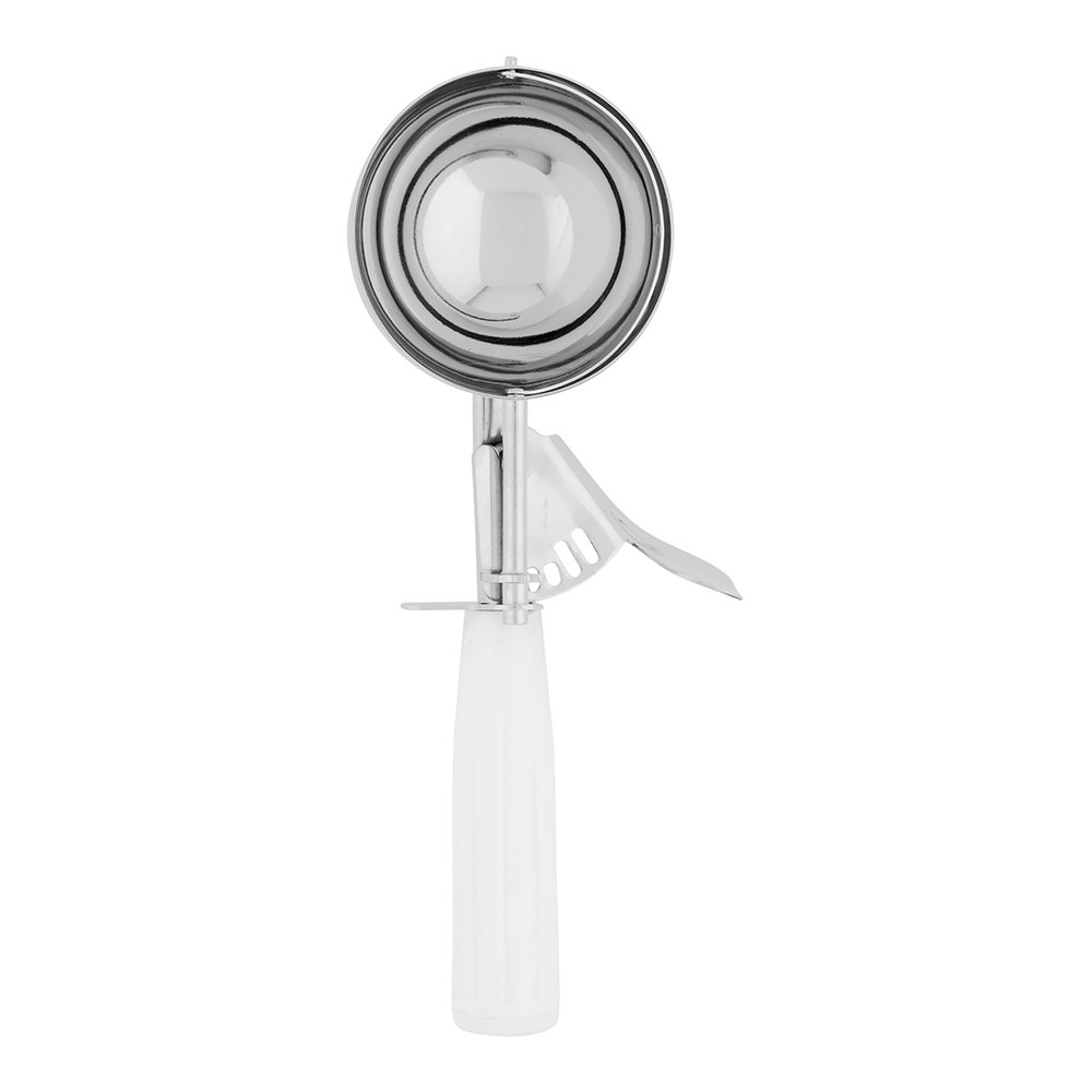Restaurantware Met Lux 4.66 Oz Stainless Steel Trigger Release Portion Scoop with White Handle - Perfect for Cookie Dough, Cupcake Batter, Ice Cream & Portion Control - Ideal for Baking, Catering & Commercial Kitchens