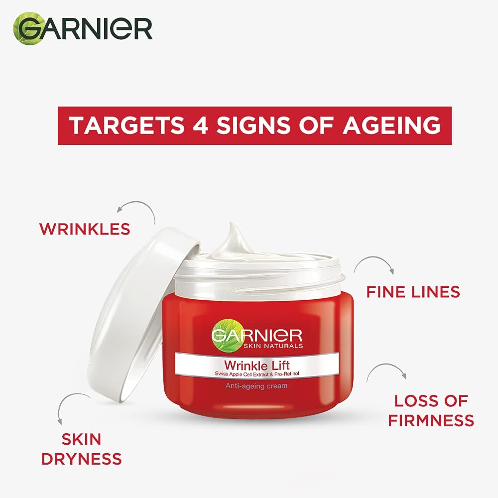 Garnier Wrinkle Lift Anti-Aging Cream 18g & Bright Complete Vitamin C Overnight Serum 15ml Set - Anti-Wrinkle & Brightening Skincare Duo for Youthful Glow | Perfect for Nighttime Routine & Daily Anti-Aging Care