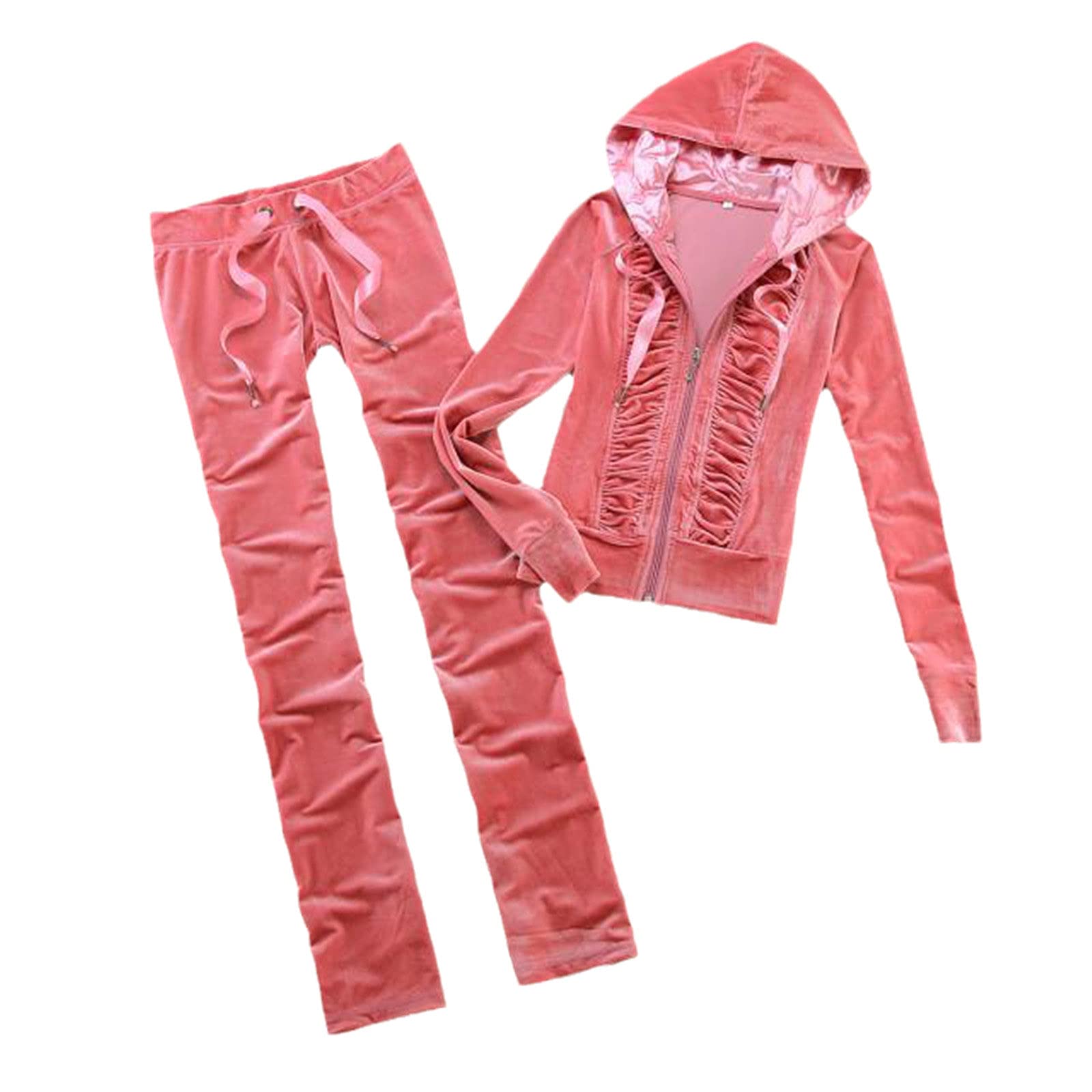 Women's Gold Velvet Tracksuit Set - Soft Velour Hoodie & Pants for Spring/Fall - Stylish Casual Outfit for Lounge, Gym & Streetwear