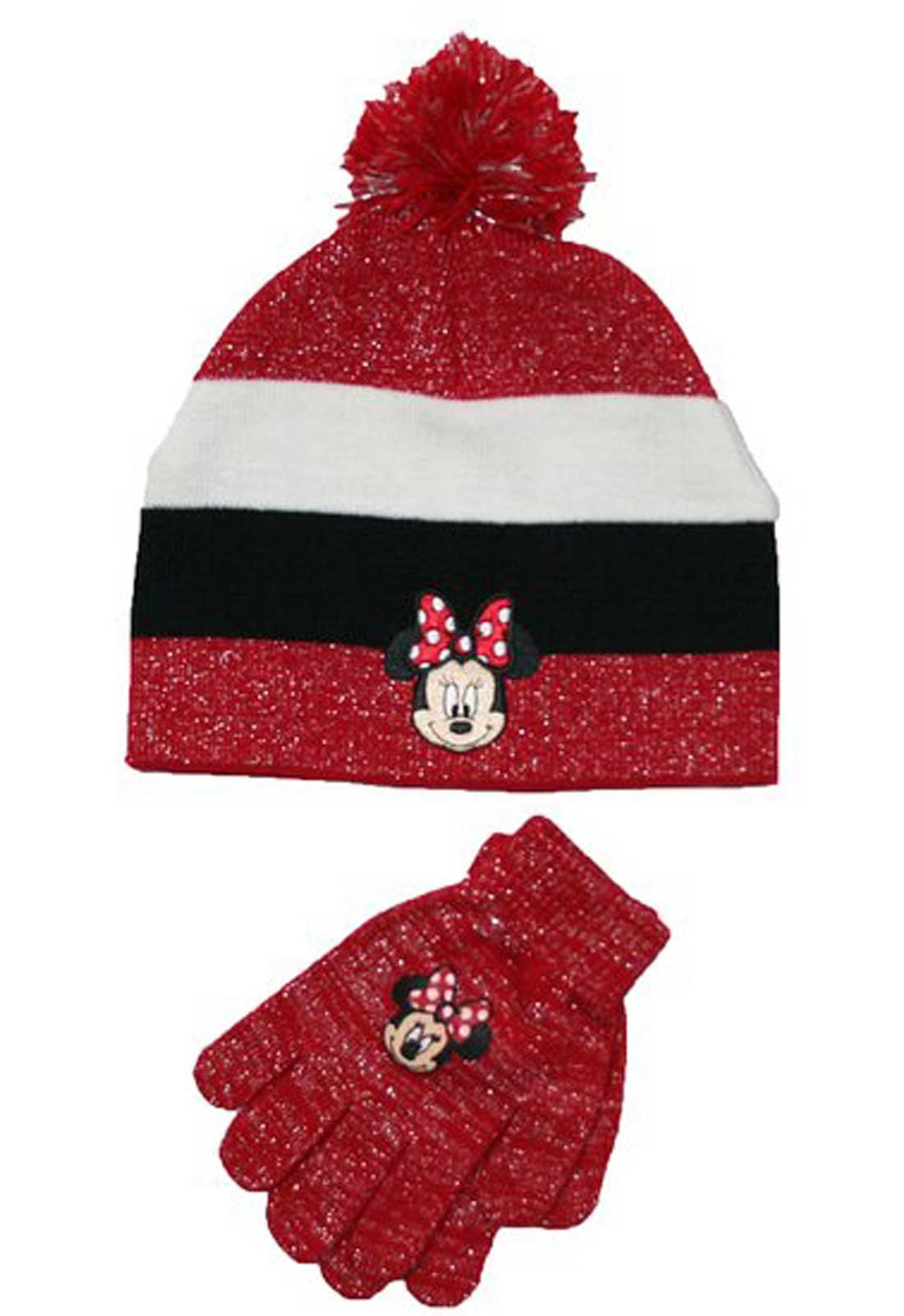 Disney Minnie Mouse Winter Hat and Gloves Set for Women & Girls - Warm Knit Beanie with Ears & Touchscreen Gloves for Cold Weather, Outdoor Activities, and Disney Theme Park Visits