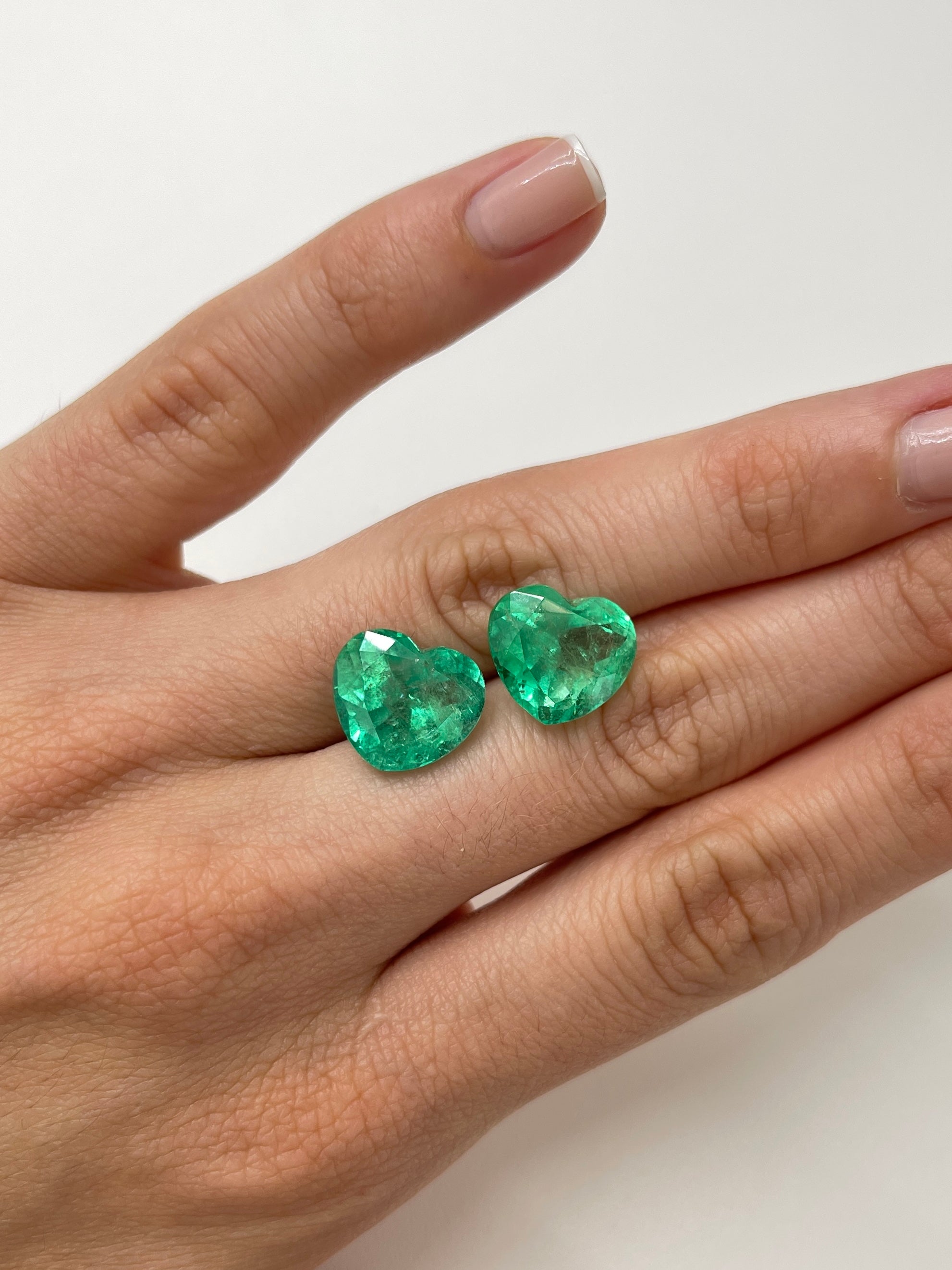 16.68tcw 12.6x14.1mm Rare Matching Bubbly Emerald Hearts - Natural Colombian Yellowish Green Emeralds for Jewelry Making & Engagement Rings