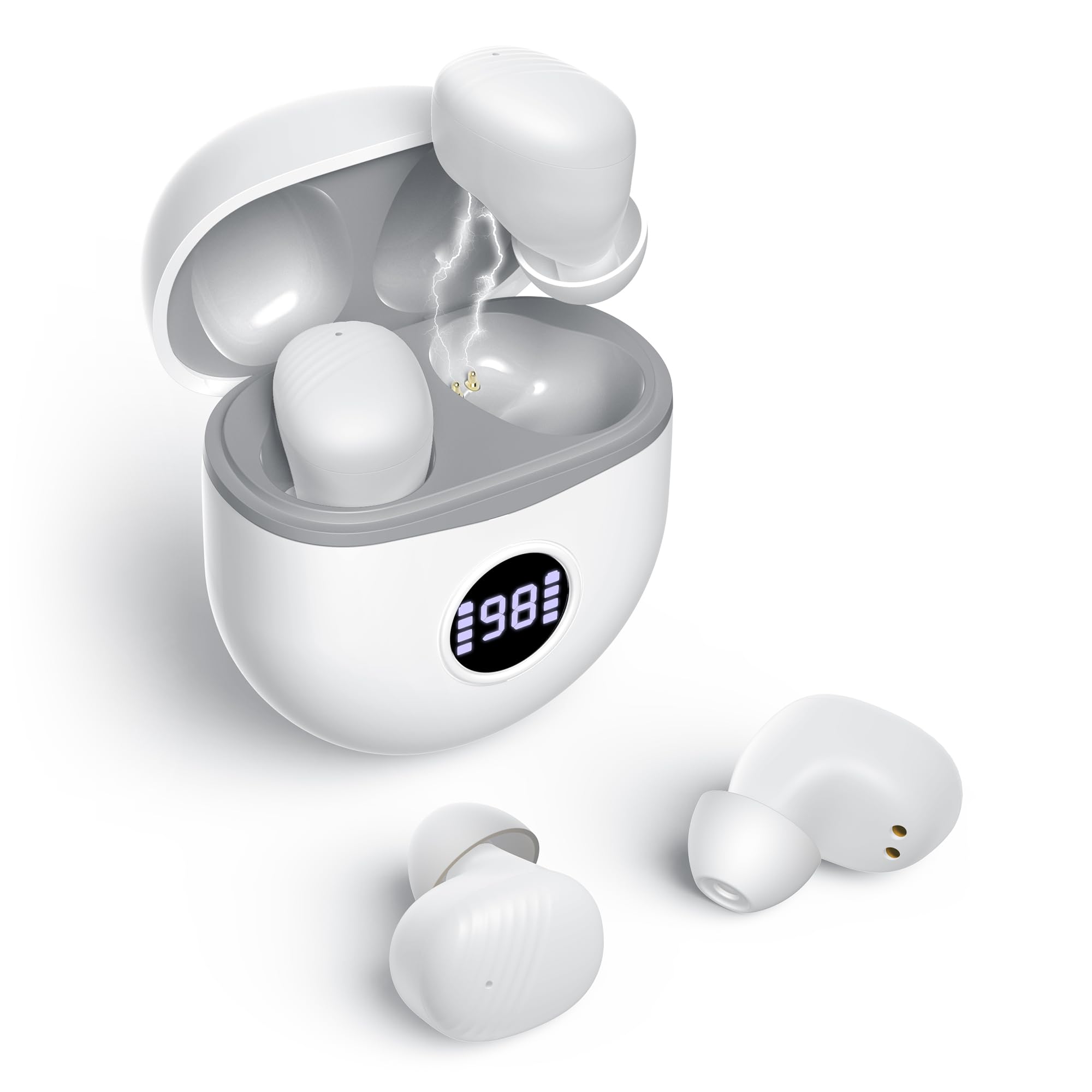 Rechargeable Hearing Aids for Seniors - Noise Cancelling In-Ear Amplifiers with LED Display & Charging Case (White) | Comfortable Hearing Solution for TV Watching, Conversations & Outdoor Activities