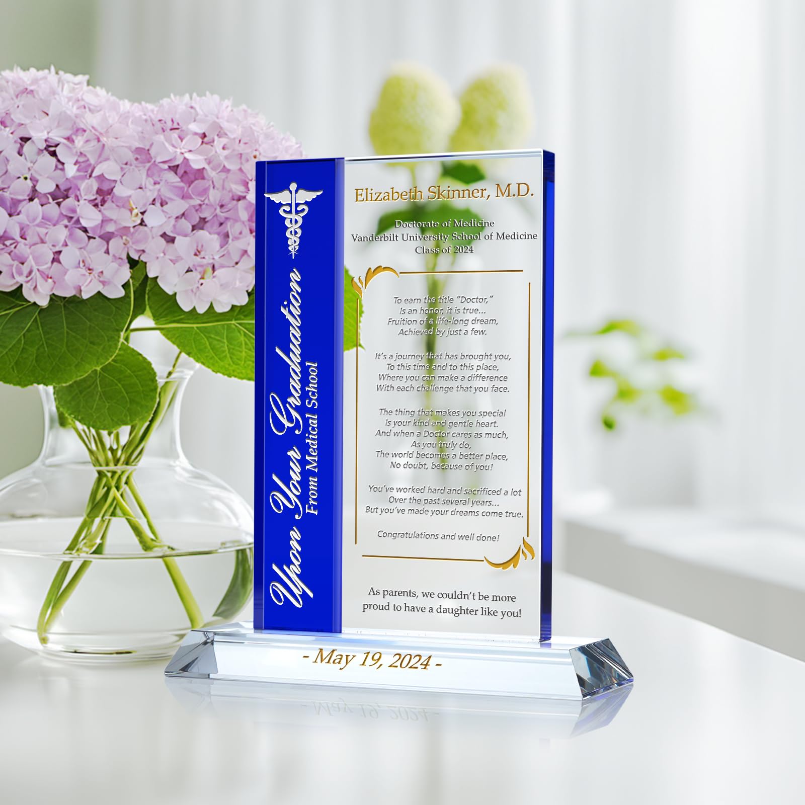 Personalized Medical School Graduation Gift for Doctors - Custom Engraved Doctor Poem with Graduate's Name, Degree & School - Unique MD Graduation Present for Son or Daughter (11