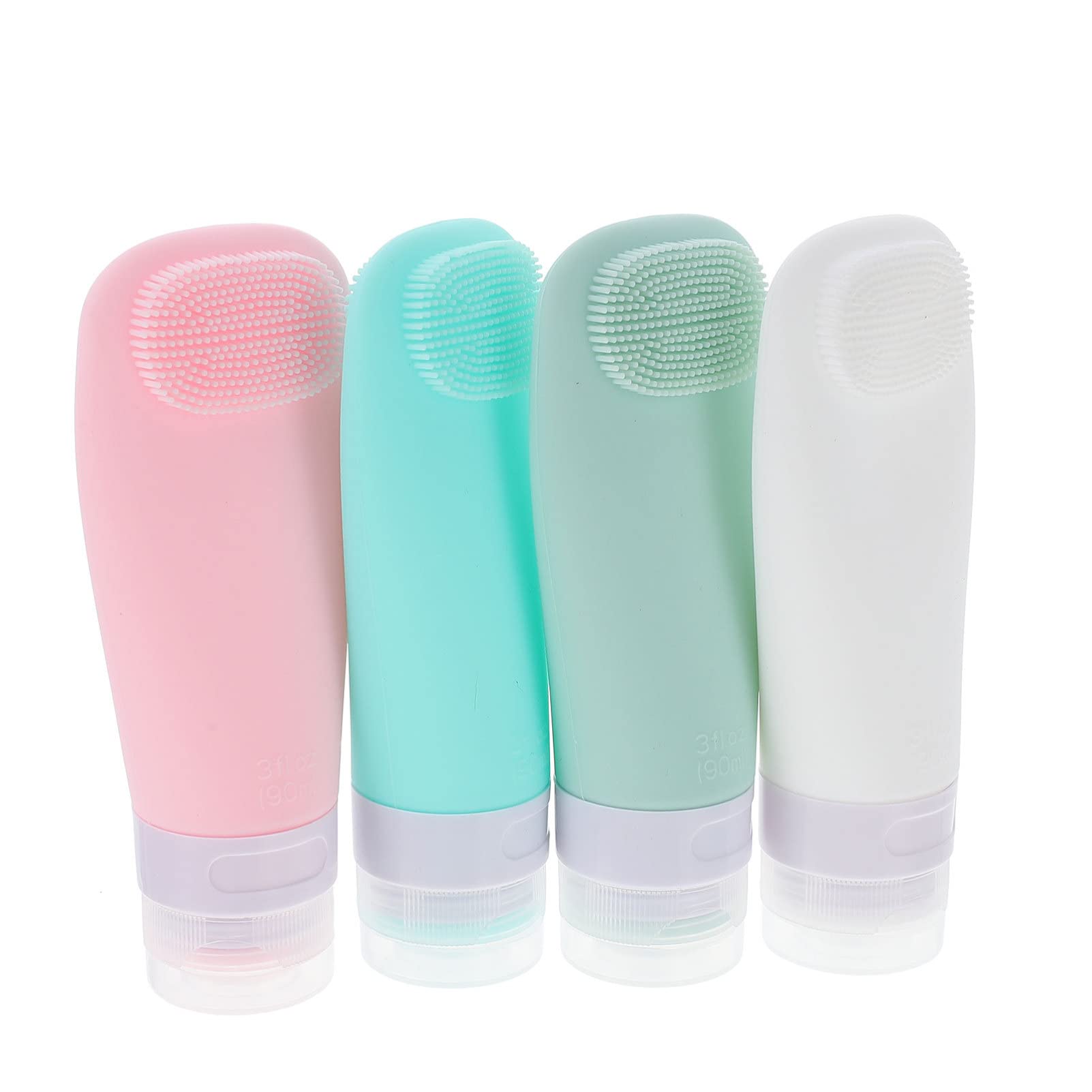 ARTIBETTER 4-Pack Travel-Sized Empty Bottles Set - Leak-Proof Shampoo & Lotion Containers with Brush for Toiletries, Perfect for Airplane Carry-On, Gym, Camping & Vacation Essentials