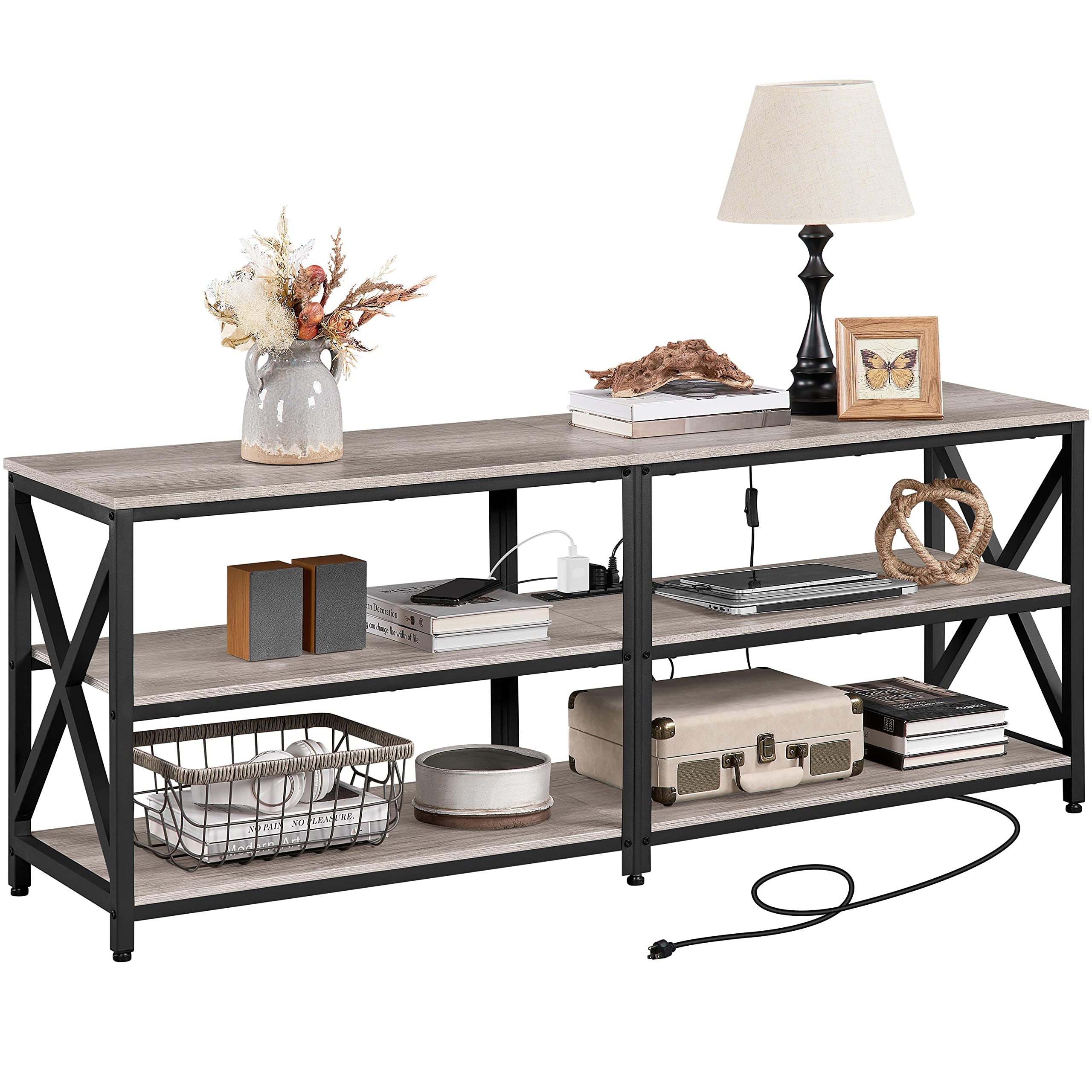 Yaheetech 70 Inch TV Stand with Power Outlet & Charging Station - 3-Tier Entertainment Center with Storage Cabinet for Living Room, Bedroom & Home Theater - Modern Gray TV Console for Smart TVs & Media Devices
