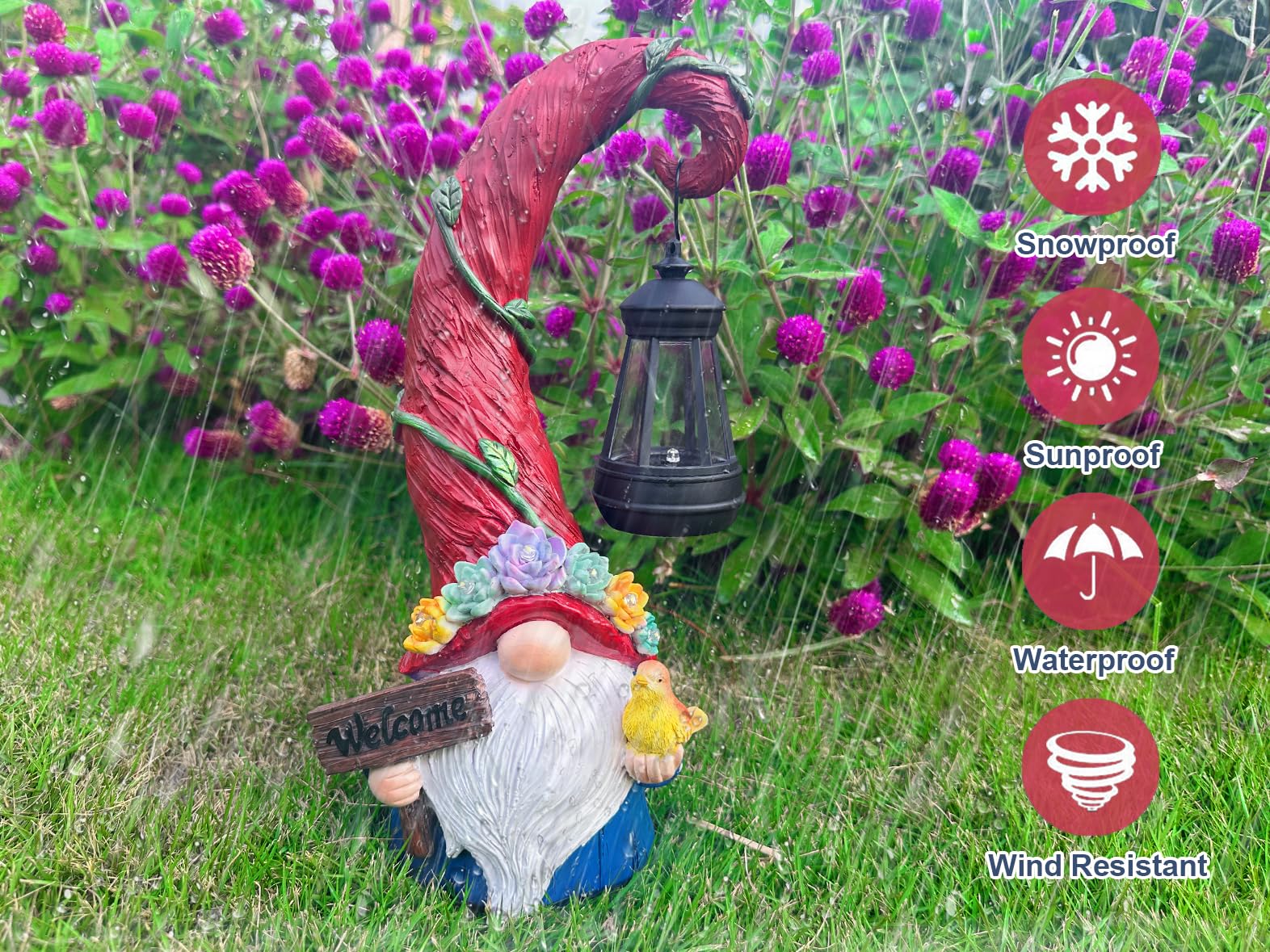 Solar Powered Gnome Garden Statue with Succulent Planter & 6 LED Lights - Waterproof Outdoor Decor for Balcony, Patio, Yard - Perfect Housewarming & Birthday Gift for Women, Mom, Grandma - Ideal for Garden Parties, Evening Ambiance & Landscape Lighting