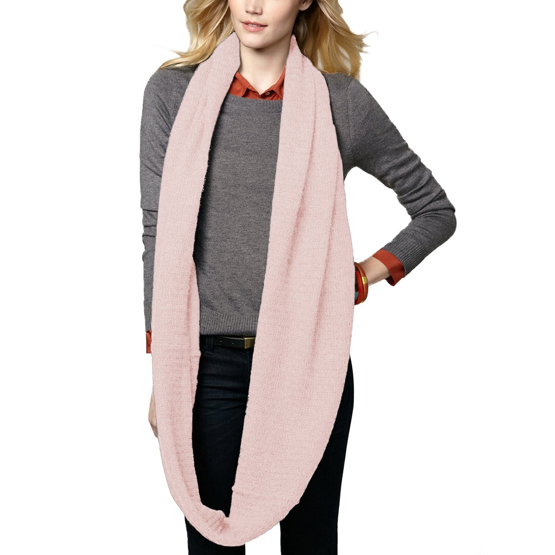 Parisbonbon Women's 100% Cashmere Classic Infinity Scarf - Soft & Warm Winter Accessory in Doll Pink - Perfect for Cold Weather, Office & Casual Outfits