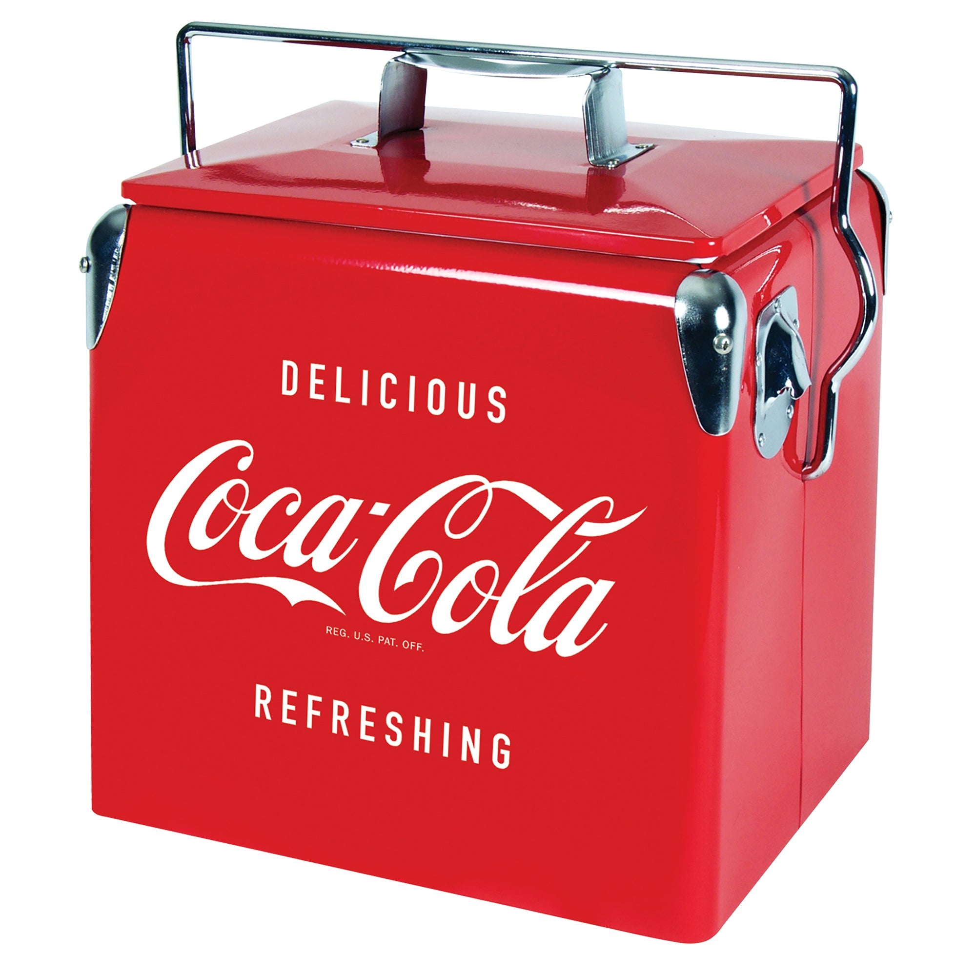 Vintage Style Coca Cola Retro Ice Chest Cooler 13L (14 qt) - 18 Can Capacity with Bottle Opener, Red & Silver - Perfect for Camping, Beach, Picnics, RV Trips, BBQs, Tailgating & Fishing Parties