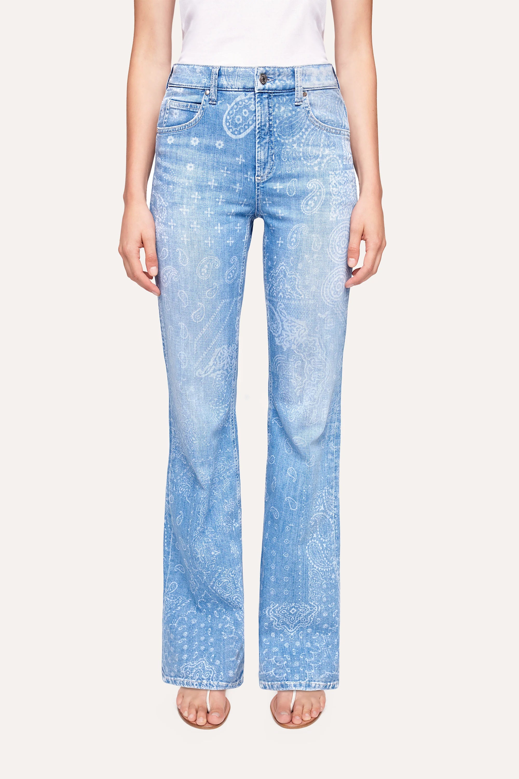 Stylish Fabienne Paisley Flared Jeans for Women - Trendy Summer High Waist Bell Bottom Denim Pants - Perfect for Casual Outings & Music Festivals