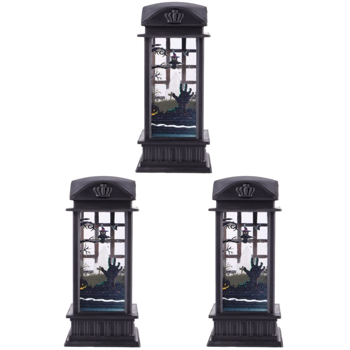 Bestoyard 3-Pack Halloween Candle Lantern Set - Vintage Spooky Wind Lamp with Flickering LED Flames for Indoor/Outdoor Halloween Decor, Party, Porch, Yard & Haunted House Atmosphere