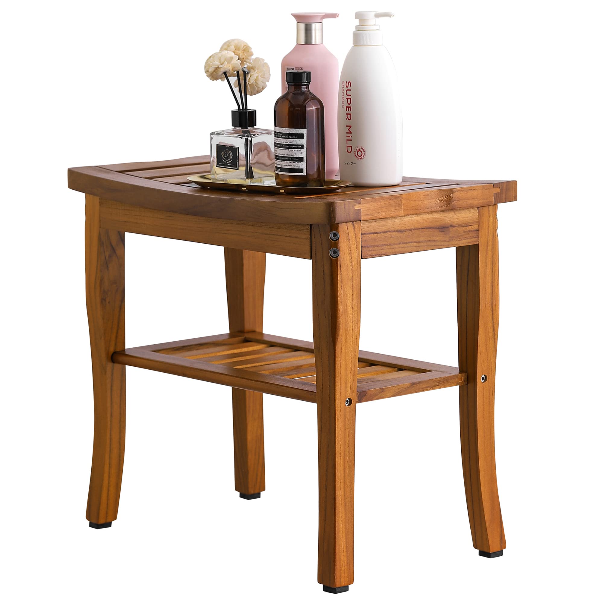 VaeFae Bamboo Shower Stool & Teak Shower Bench Set - Non-Slip Bath Seat for Elderly, Spa, and Relaxation - Perfect for Bathroom, Sauna, and Shower Safety
