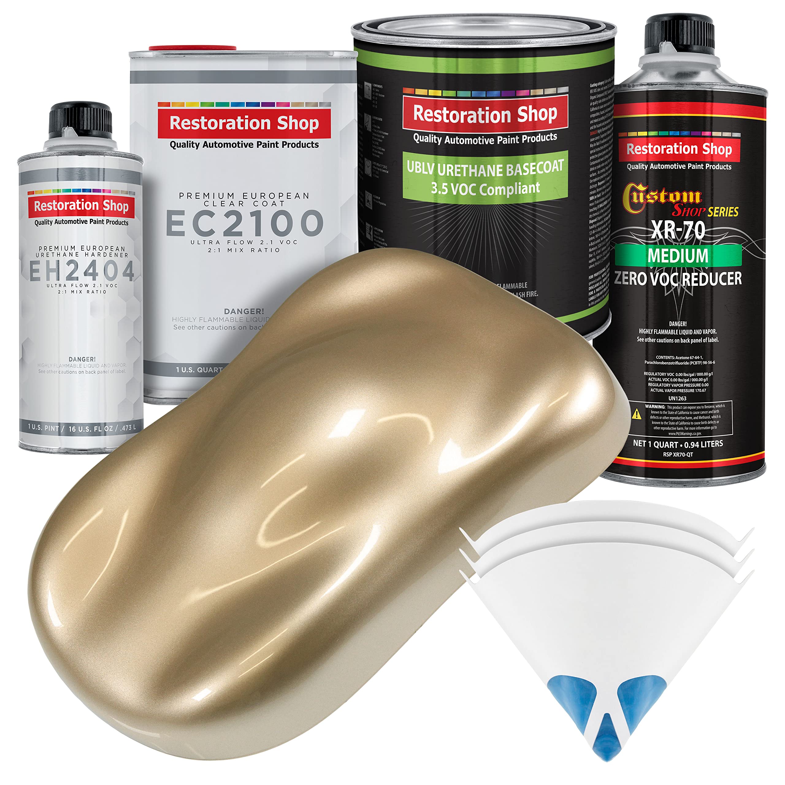 Restoration Shop Driftwood Beige Metallic Low VOC Urethane Basecoat with European Clearcoat - Complete Quart Automotive Paint Kit for Cars, Trucks & Motorcycles - DIY Auto Body Repair & Custom Painting