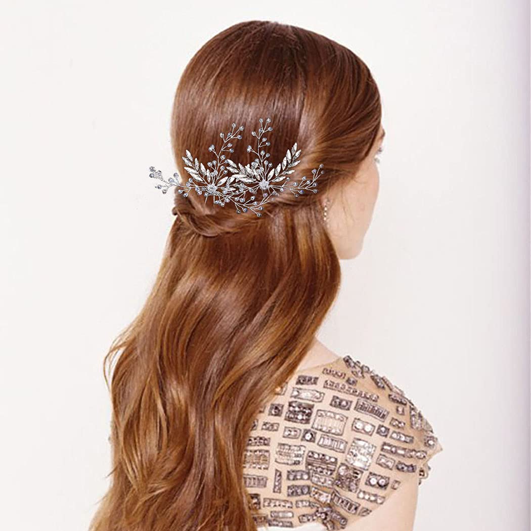 Yokawe Silver Rhinestone Wedding Hair Pins - Crystal Bridal Hair Accessories for Women & Girls (2 Pack) - Perfect for Bridal Showers, Weddings & Special Occasions