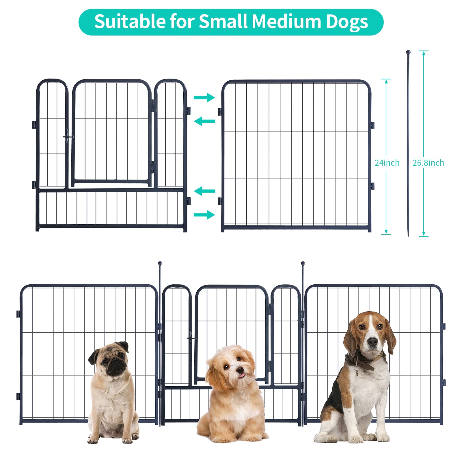 Portable 32 Inch Dog Playpen with Door - Foldable Metal Outdoor Dog Fence for Large, Medium & Small Dogs - Perfect for Backyard, Park, and Indoor Pet Play Areas (6 Panels)