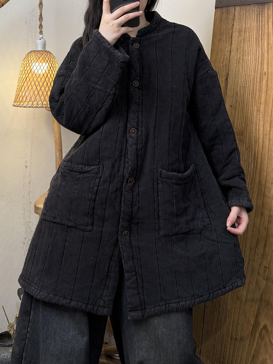 Women's Autumn Casual Stand Collar Linen Padded Coat - Warm & Stylish Jacket for Fall Outfits, Work & Weekend Wear