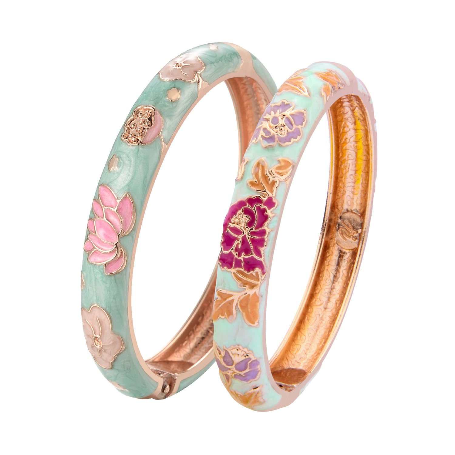 Vintage Cloisonne Enamel Flower Bracelet - Gold Plated Cuff Bangle for Women, Handmade Jewelry Gift with Elegant Box | Perfect for Weddings, Parties & Special Occasions