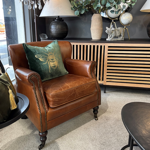 Vintage Brown Morton Leather Armchair - Classic Leather Lounge Chair for Living Room, Office & Study - Premium Comfort & Stylish Home Decor