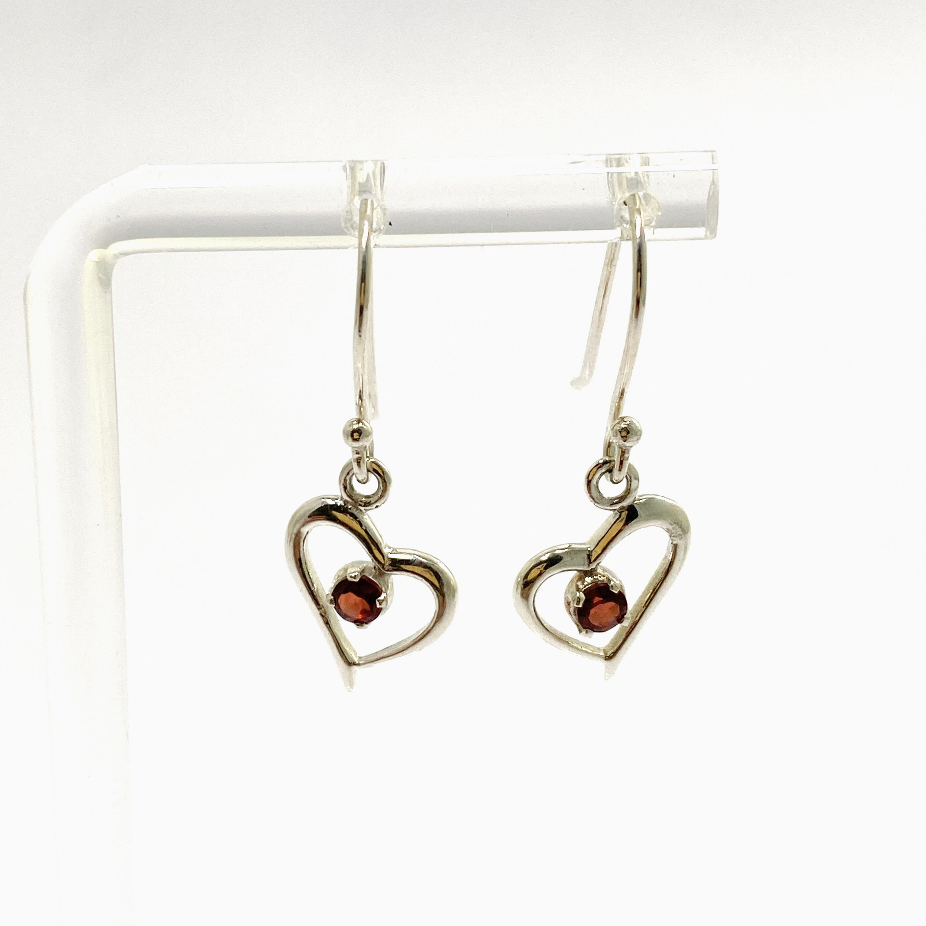 Garnet Round Faceted Heart Earrings for Women - Valentine's Day Gift, Anniversary Present, Romantic Jewelry - Perfect for Date Night, Wedding, Special Occasions