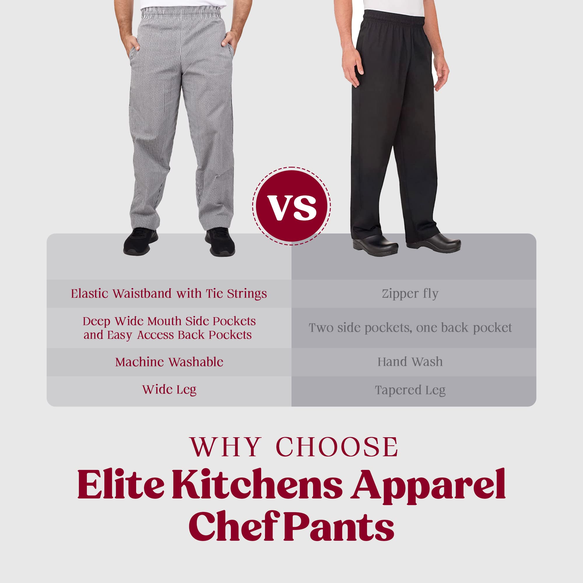 Professional Chef Pants for Adults - Bulk Pack (5-Pack) | Durable & Comfortable Kitchen Workwear for Chefs, Cooks & Culinary Professionals