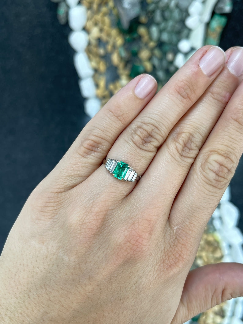 2.03 Carat Total Weight (TCW) 18K Gold 7-Stone Classic 950 Emerald & Diamond Engagement Ring for Women – Perfect for Proposals, Weddings & Anniversary Gifts