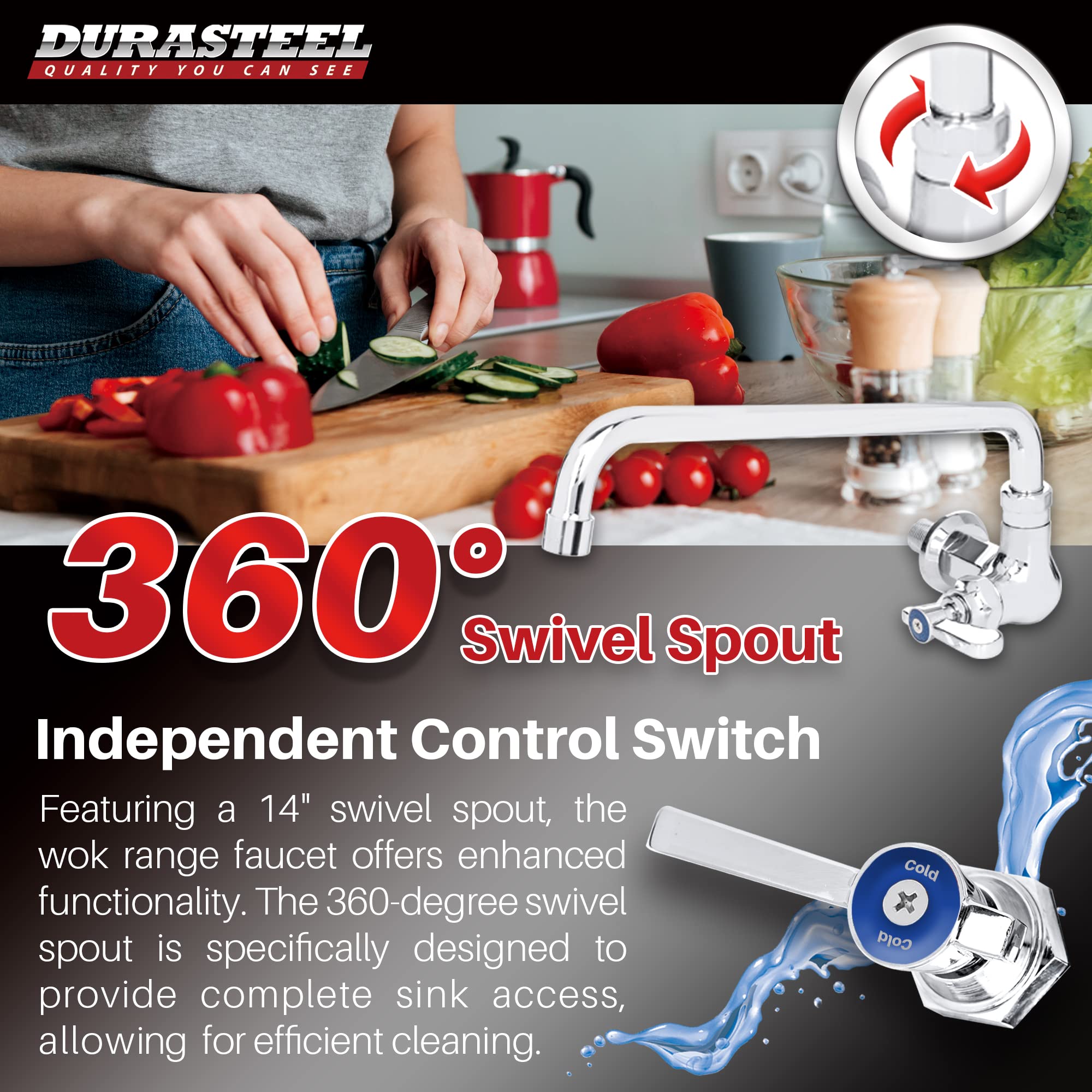 DuraSteel Commercial Kitchen Wok Range Faucet - 14