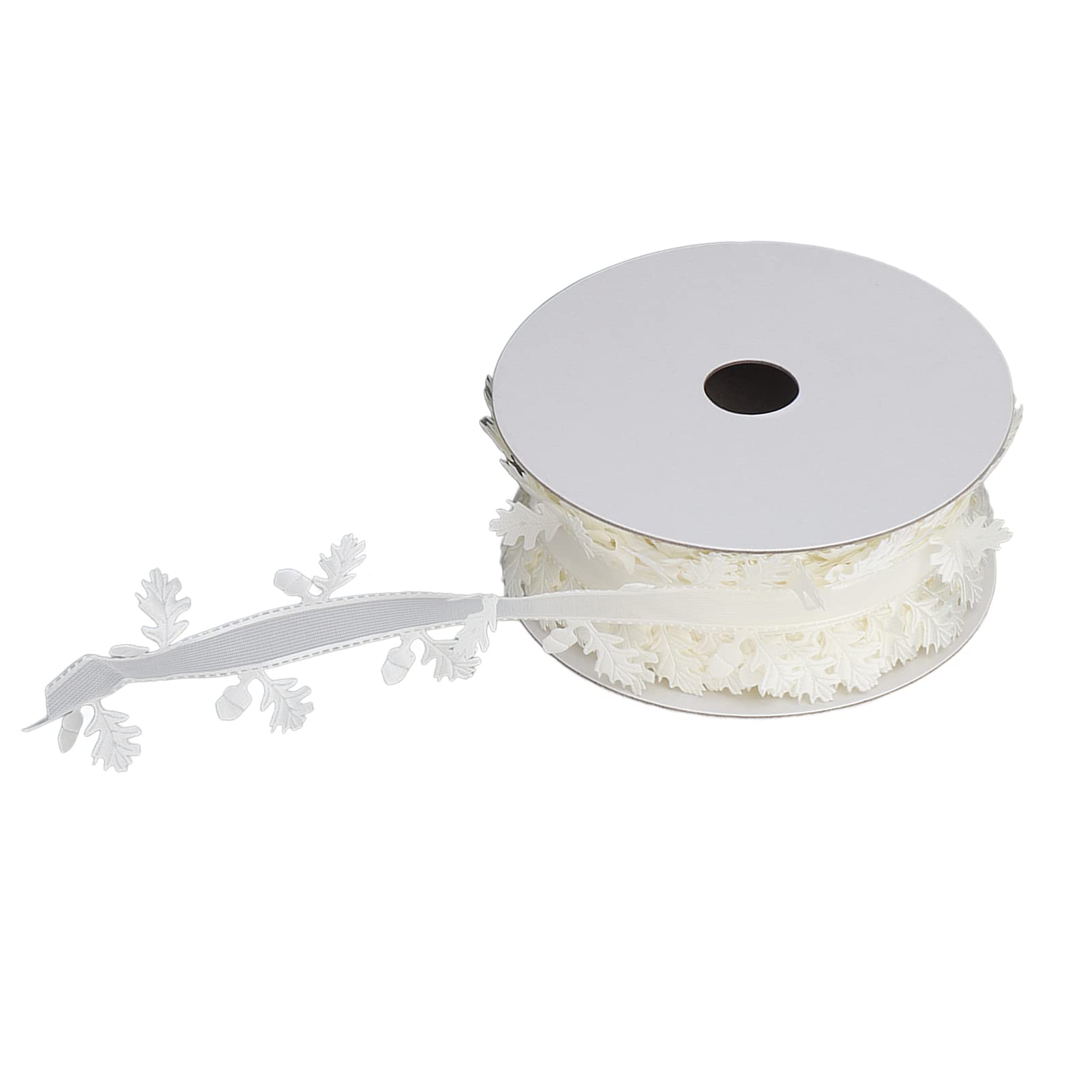 Demeras Polyester Ribbon - 22 Yards White Leaf Shaped DIY Craft Lace Ribbon for Wreath Making, Gift Wrapping, Wedding Decor & Scrapbooking
