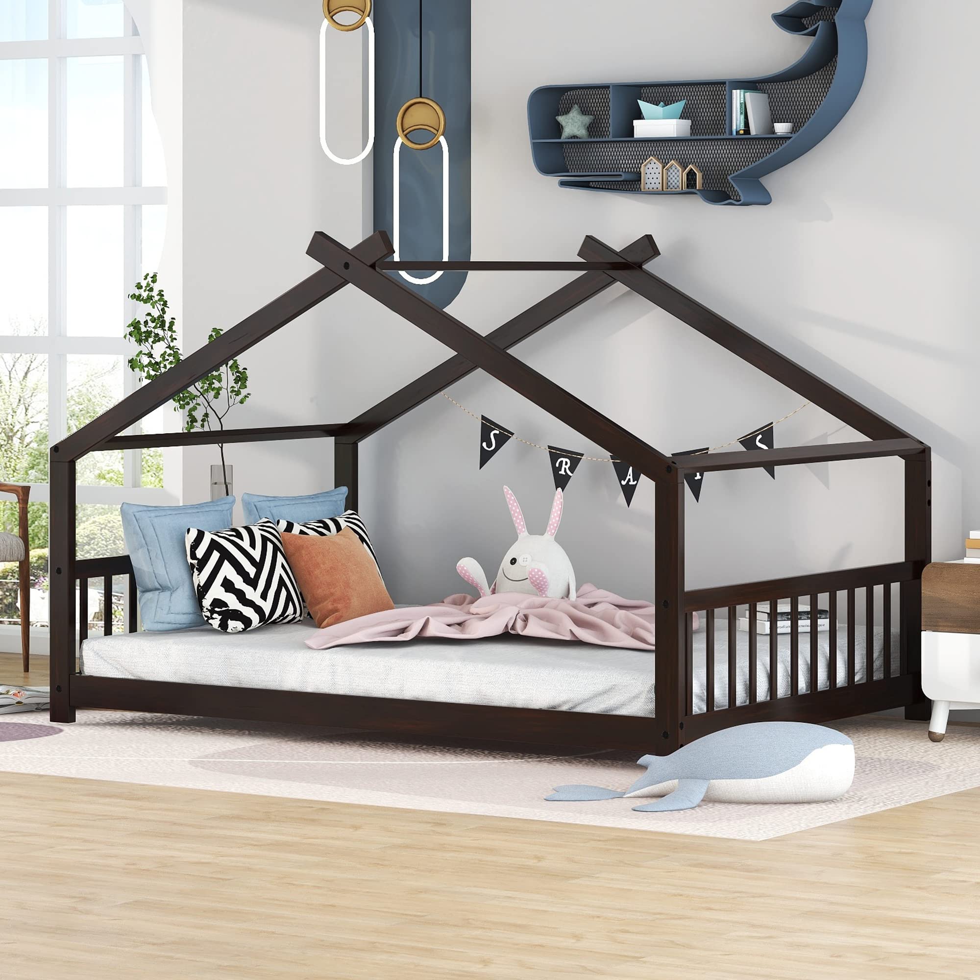 Montessori Kids Bed Frame - Full Size Wood Platform Bed with Headboard & Footboard for Boys, Girls & Teens - Espresso Finish - Perfect for Montessori Bedrooms, Kids' Rooms & Sleep Training