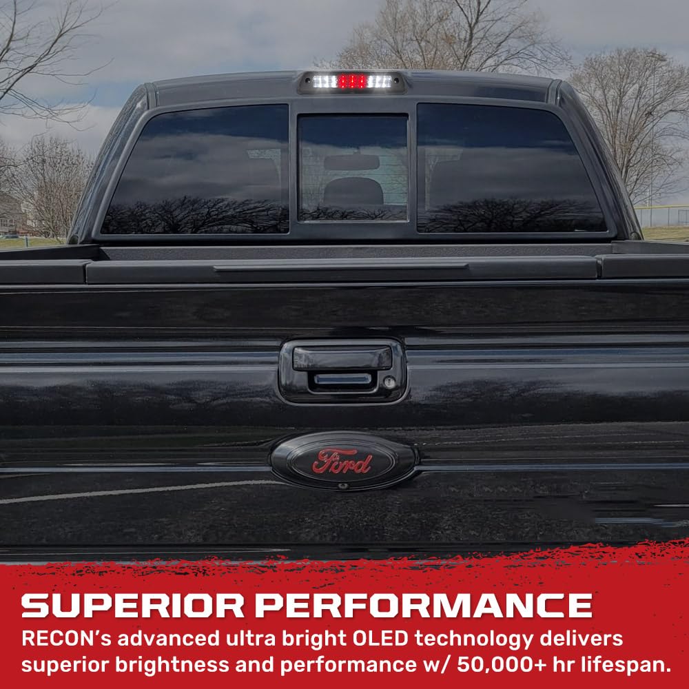 RECON Smoked Black LED 3rd Brake Light Kit with White Cargo Lights - Compatible with 2009-2014 Ford F150 | Durable & Stylish Upgrade for Truck Lighting | Perfect for Night Driving & Enhanced Visibility