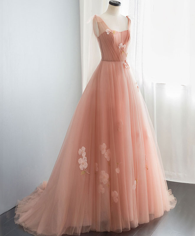 Elegant Pink V-Neck Tulle Long Prom Dress for Women - Formal Evening Gown for Homecoming, Ball, Wedding Guest & Special Occasions
