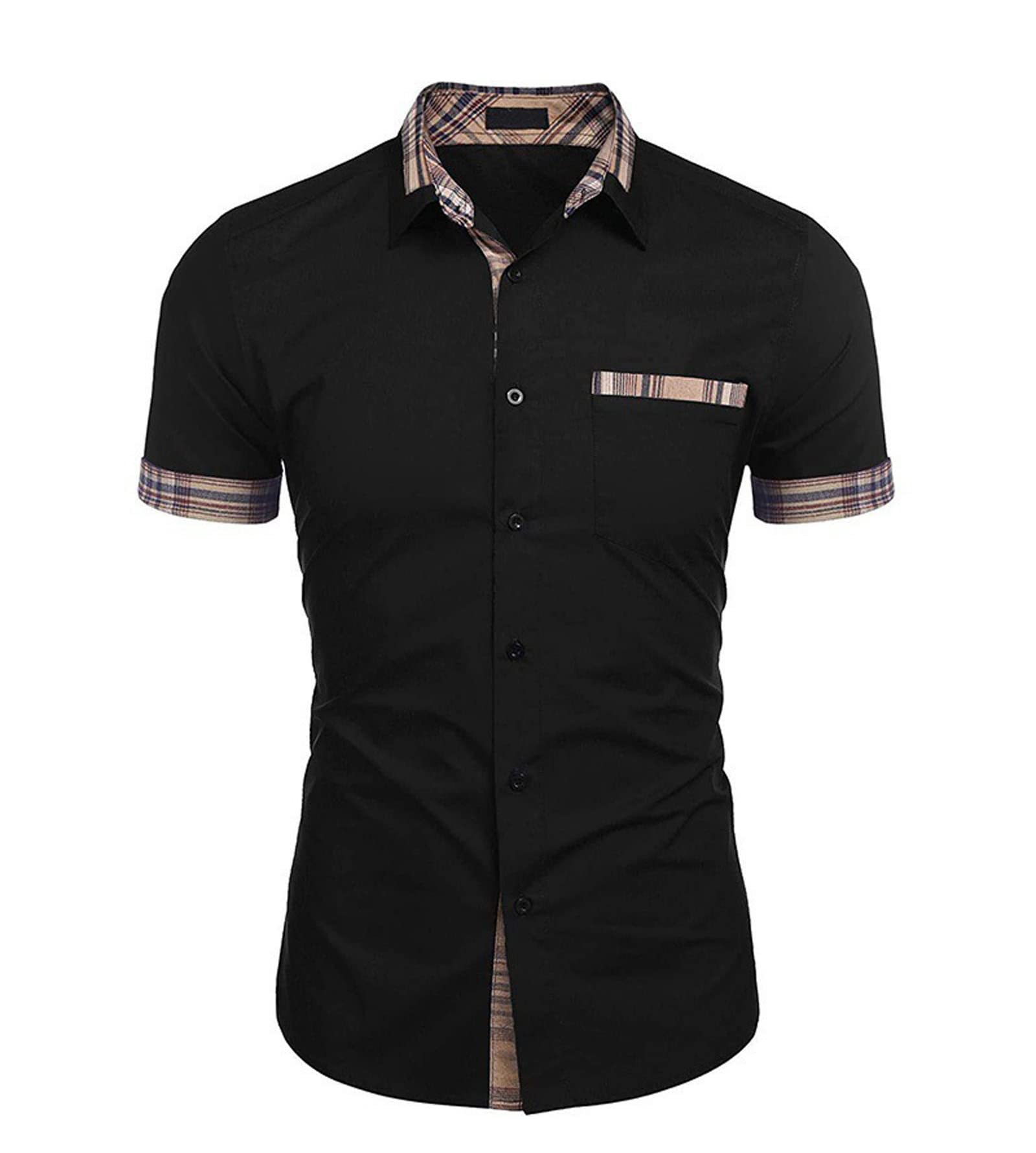 Men's Slim Fit Plaid Short Sleeve Dress Shirt | Summer Business Casual Button Down Shirt for Office, Party & Social Events
