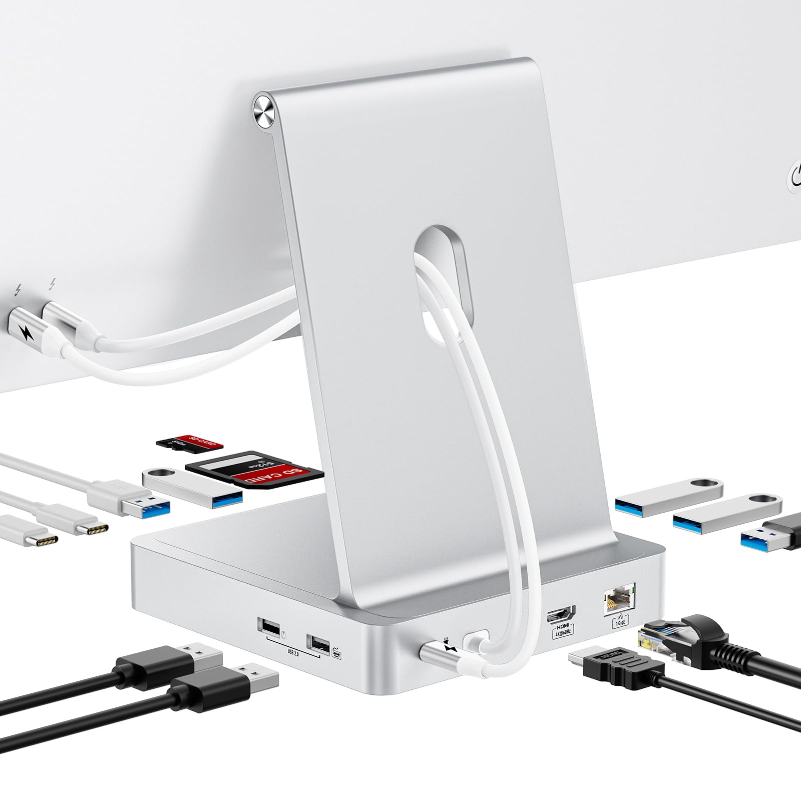 13-Port USB C Hub for iMac 24 inch 2021/2023/2024 - 5 USB-A & 2 USB-C 3.0 Ports, 4K@60Hz HDMI, 1Gbps Ethernet, SD/TF Card Reader - Compatible with iMac M1/M3/M4 - Perfect for Home Office, Video Editing & External Storage Expansion (M.2 NVME SSD Not Included)