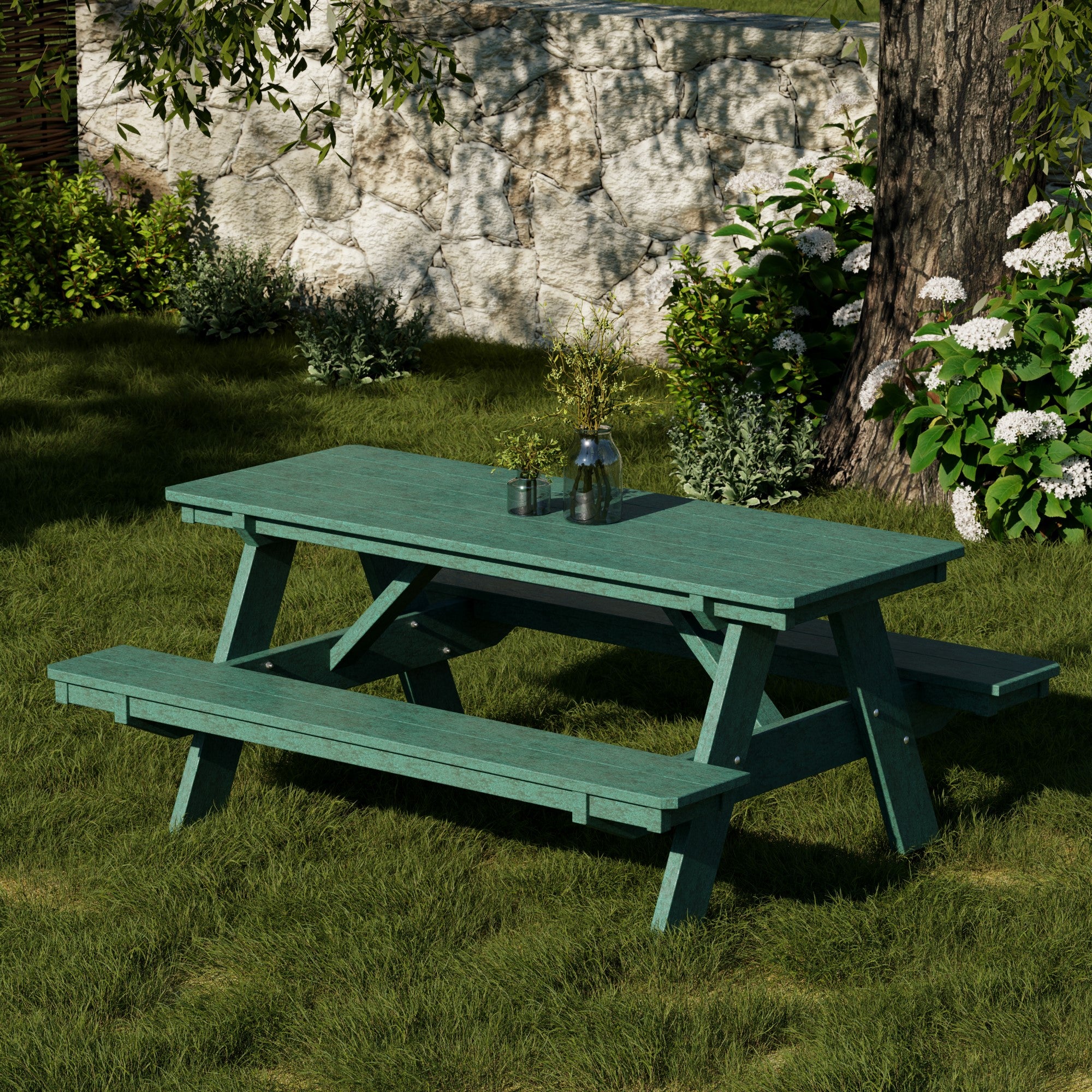 Heritage 72 Inch Outdoor Picnic Table with Attached Benches - Durable All-Weather Patio Furniture for Backyard, Garden, and Park Gatherings